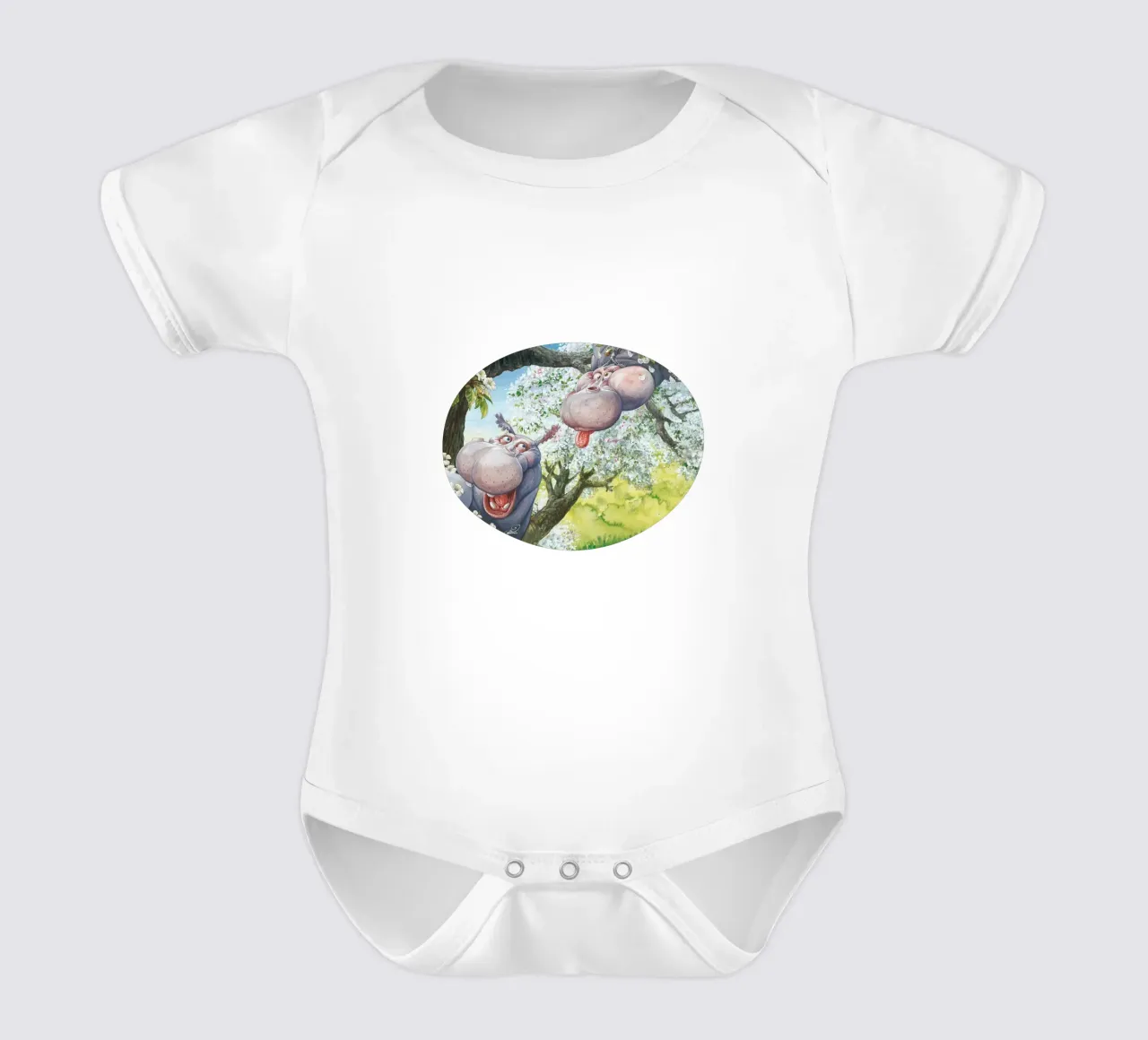 HIPPOS IN THE CHERRY TREE body neonato maniche corte da Vintage Van Gogh