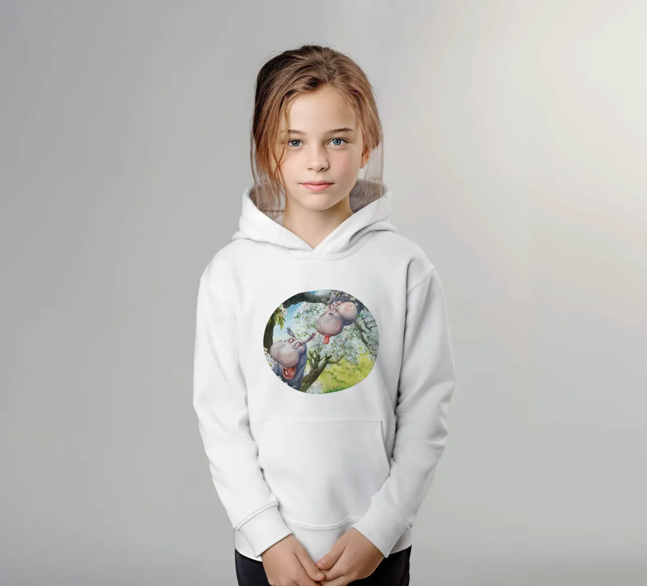 HIPPOS IN THE CHERRY TREE felpa bambino con cappuccio da Vintage Van Gogh