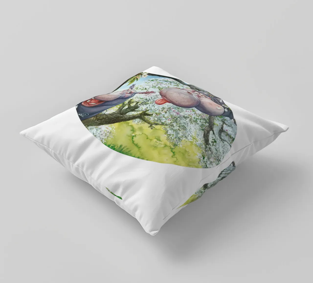 HIPPOS IN THE CHERRY TREE cuscino da Vintage Van Gogh