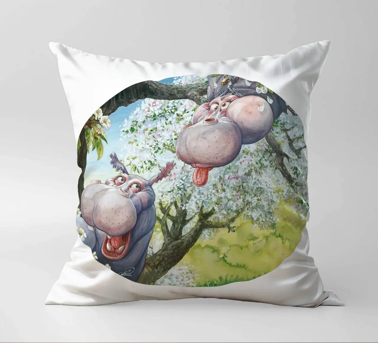 HIPPOS IN THE CHERRY TREE cuscino da Vintage Van Gogh
