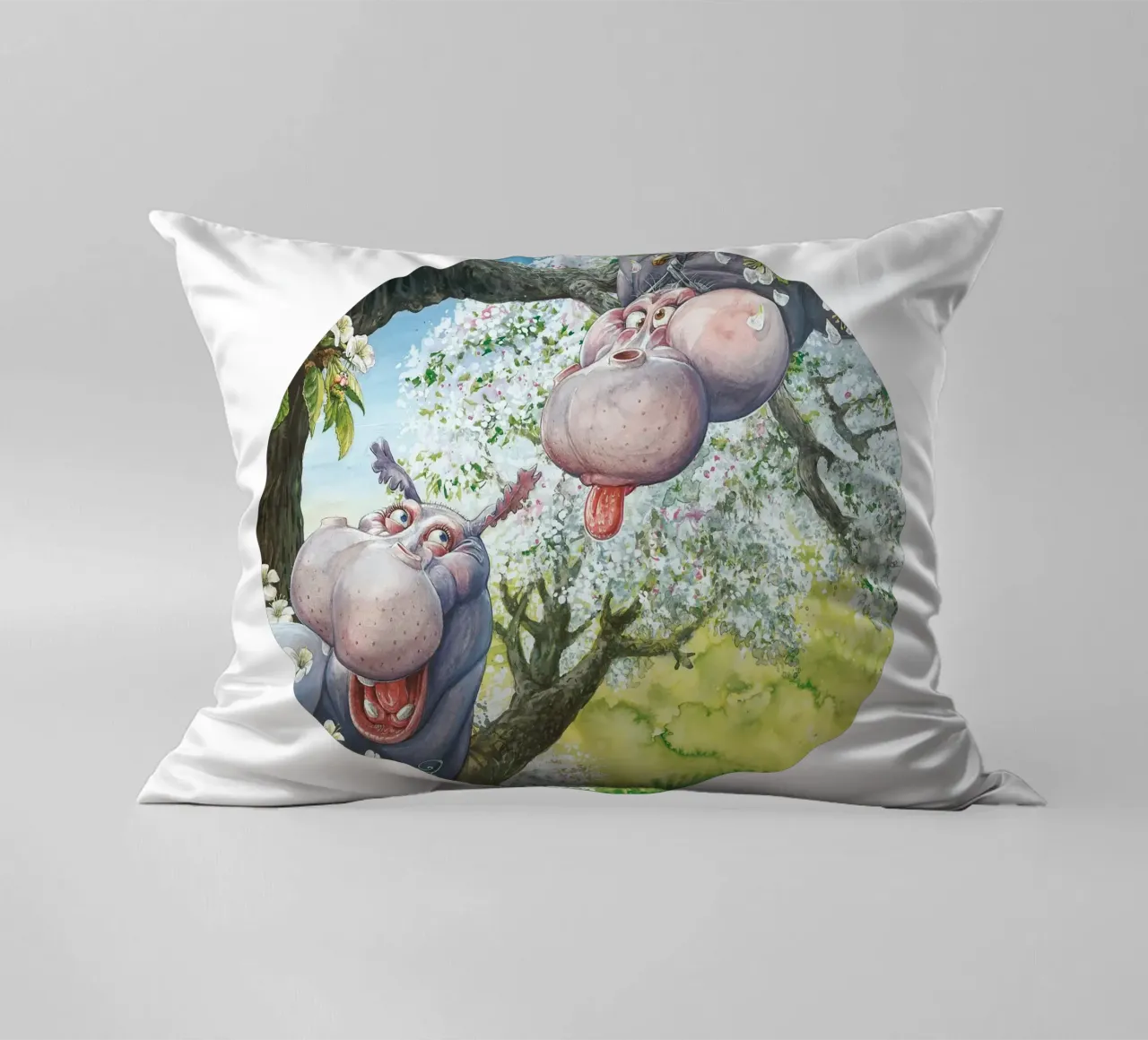 HIPPOS IN THE CHERRY TREE cuscino da Vintage Van Gogh