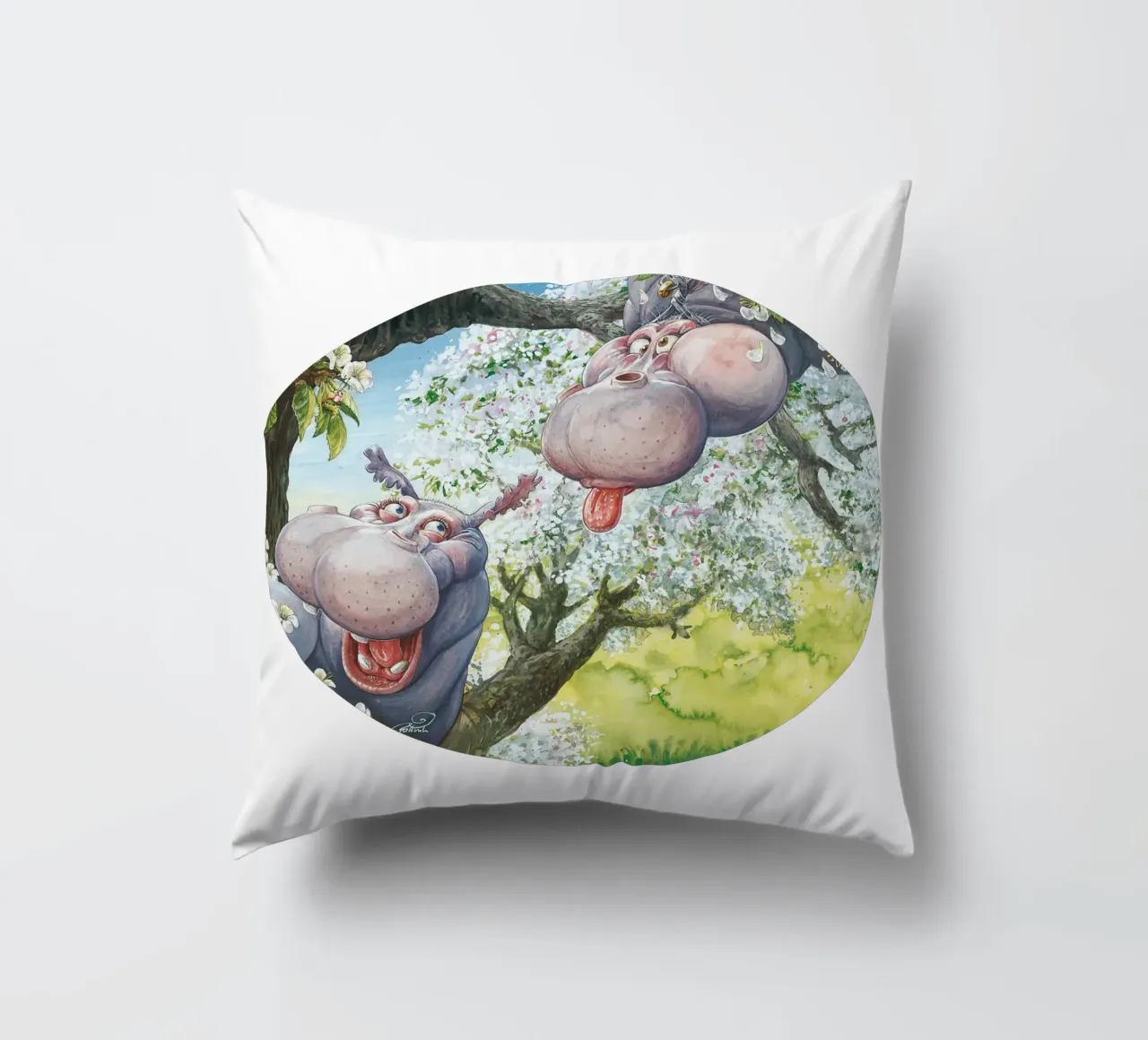 HIPPOS IN THE CHERRY TREE cuscino da Vintage Van Gogh