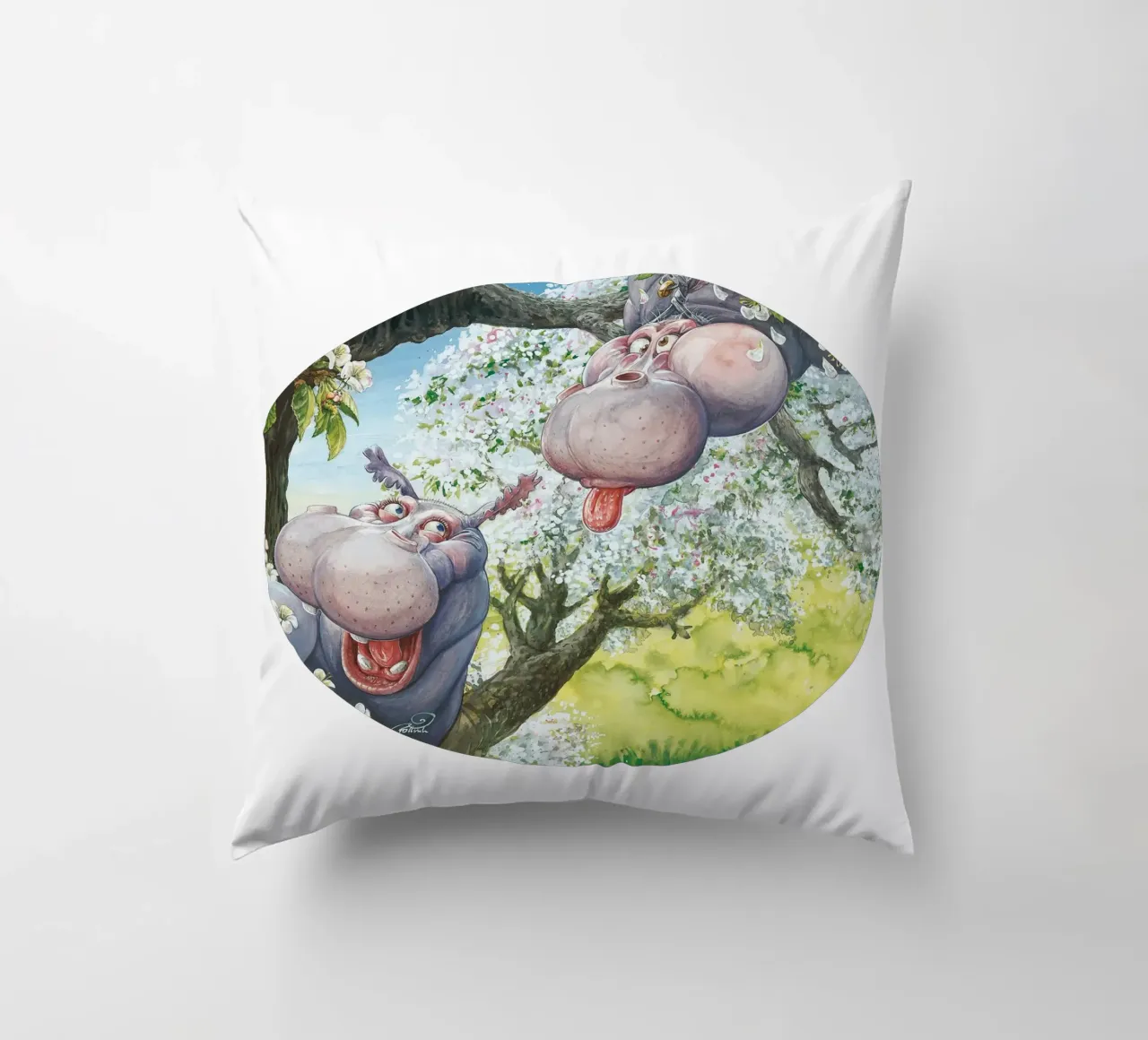 HIPPOS IN THE CHERRY TREE cuscino da Vintage Van Gogh
