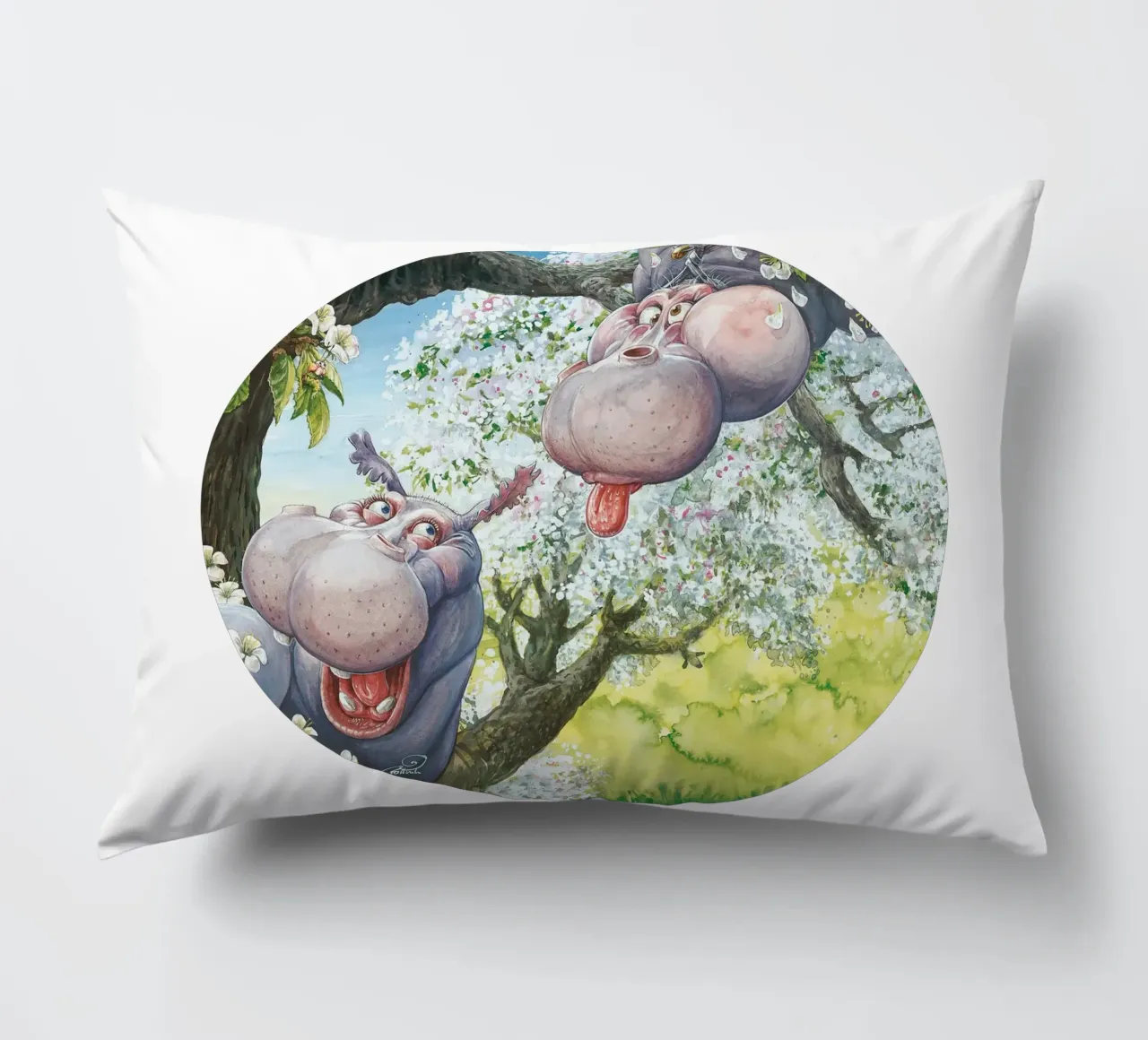 HIPPOS IN THE CHERRY TREE cuscino da Vintage Van Gogh