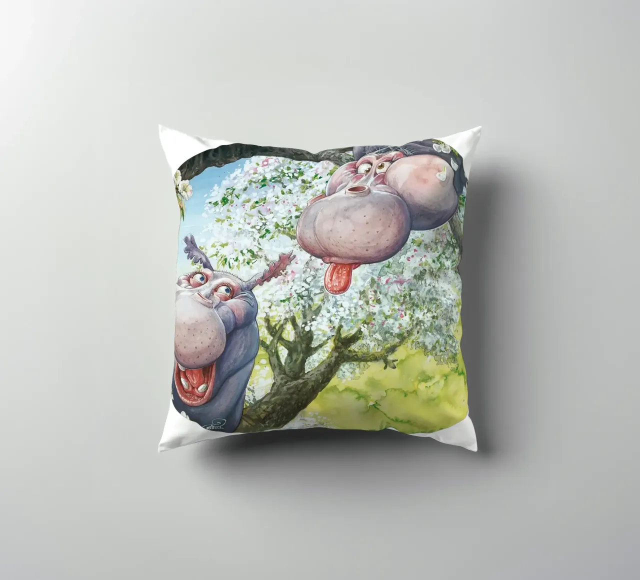 HIPPOS IN THE CHERRY TREE cuscino da Vintage Van Gogh