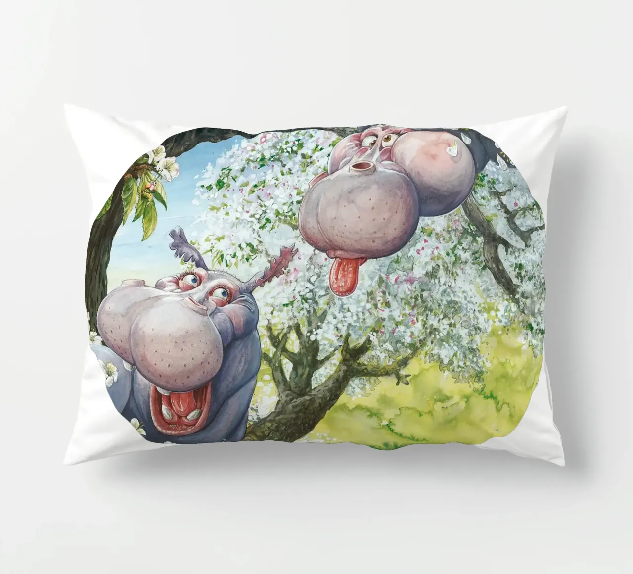 HIPPOS IN THE CHERRY TREE cuscino da Vintage Van Gogh
