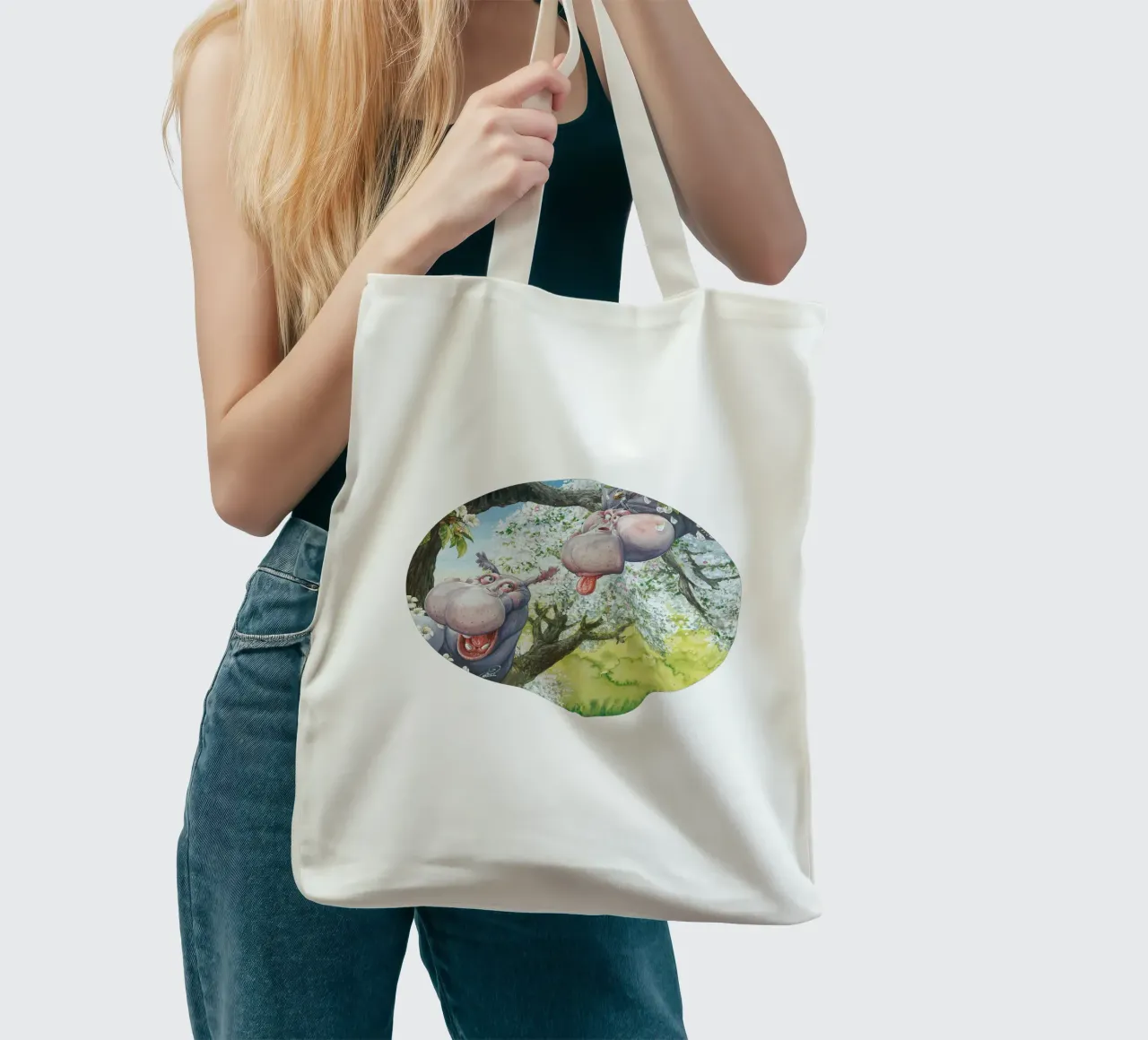 HIPPOS IN THE CHERRY TREE borsa in juta da Vintage Van Gogh