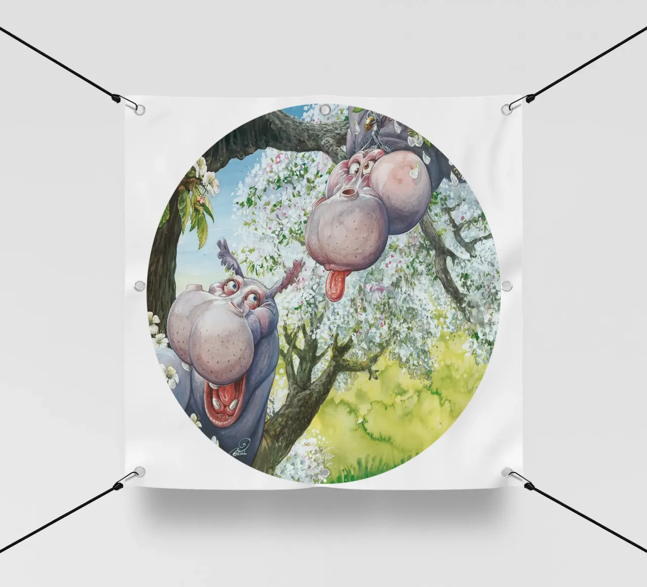 HIPPOS IN THE CHERRY TREE telo in pvc da Vintage Van Gogh