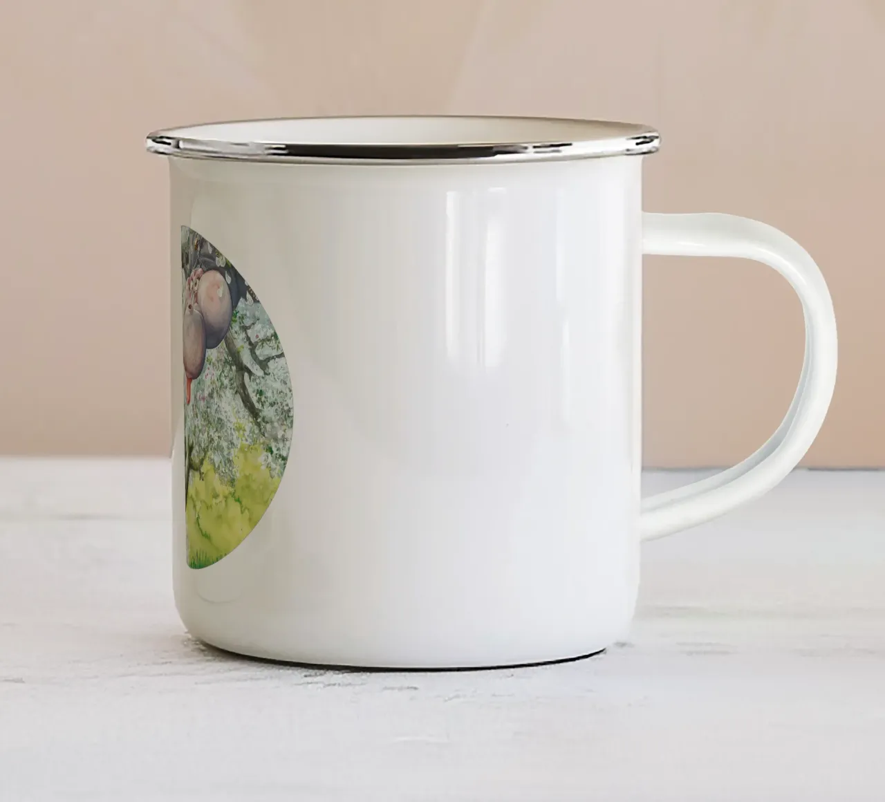 HIPPOS IN THE CHERRY TREE tazza in smalto da Vintage Van Gogh
