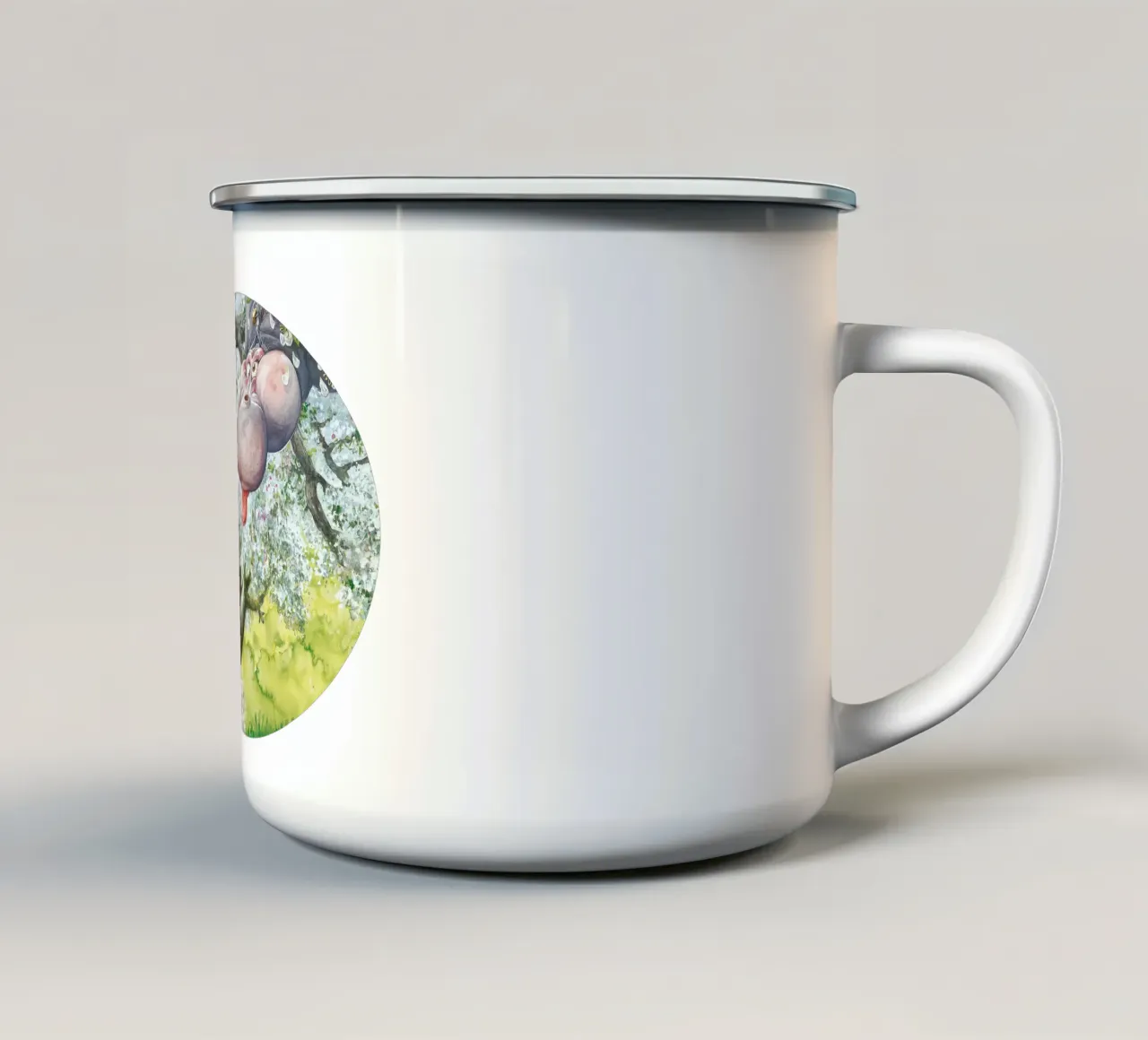 HIPPOS IN THE CHERRY TREE tazza in smalto da Vintage Van Gogh