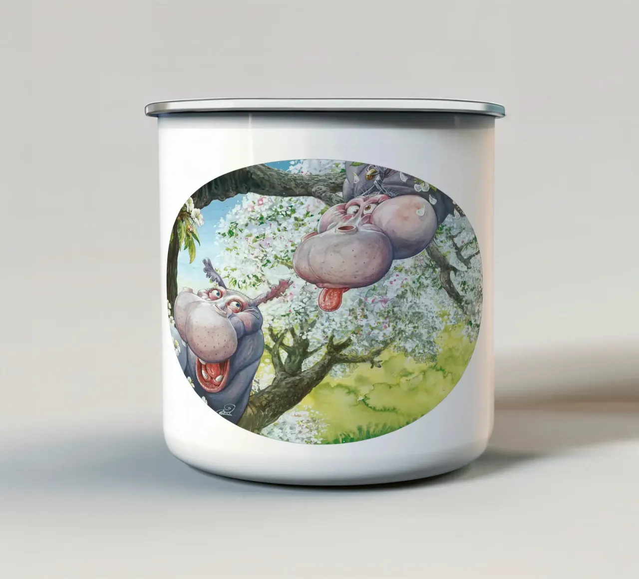 HIPPOS IN THE CHERRY TREE tazza in smalto da Vintage Van Gogh
