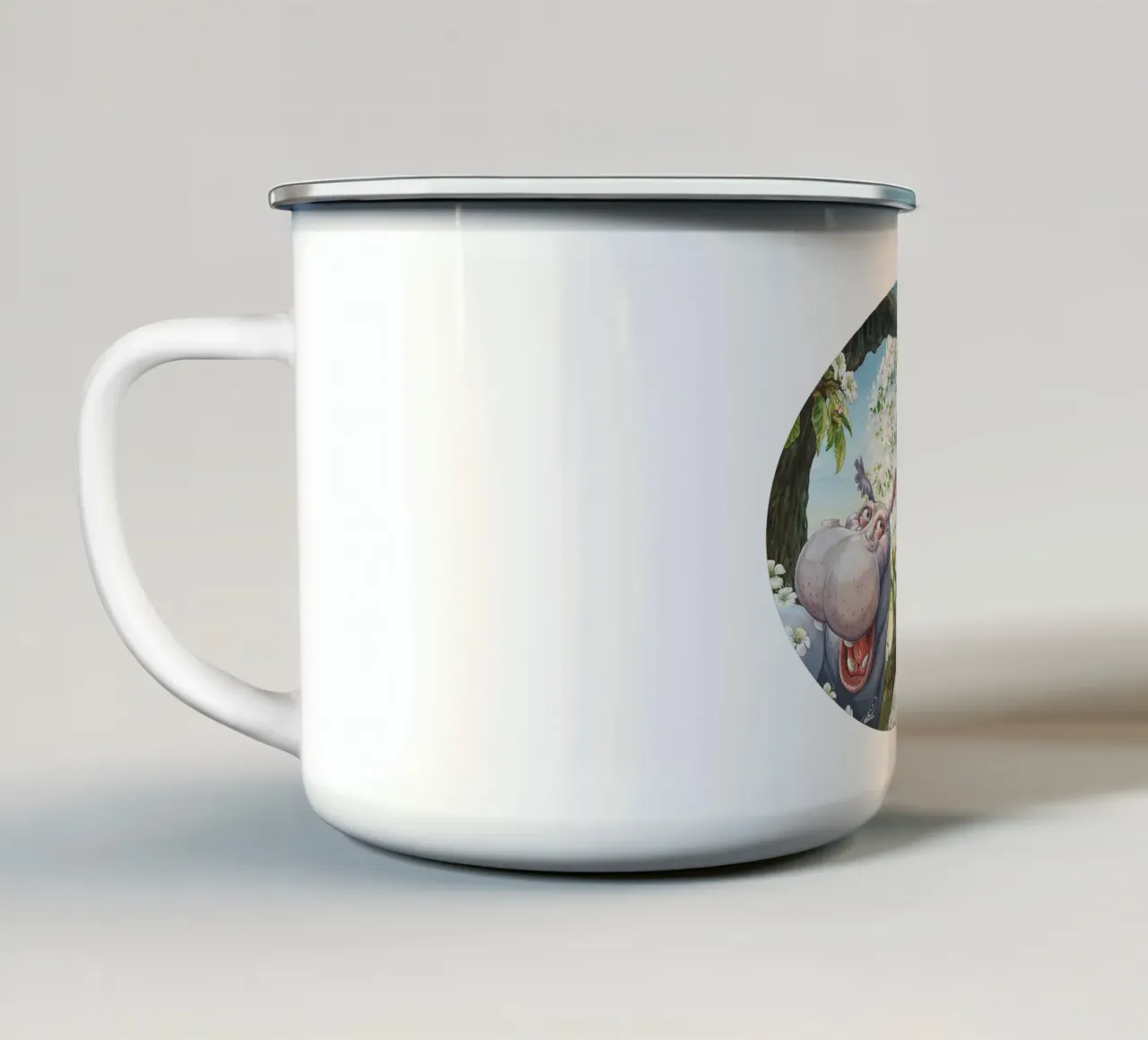HIPPOS IN THE CHERRY TREE tazza in smalto da Vintage Van Gogh
