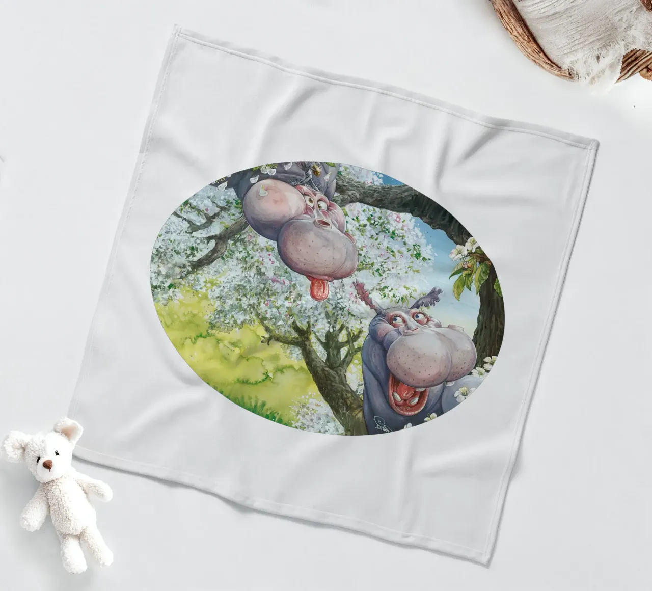 HIPPOS IN THE CHERRY TREE coperta in pile da Vintage Van Gogh