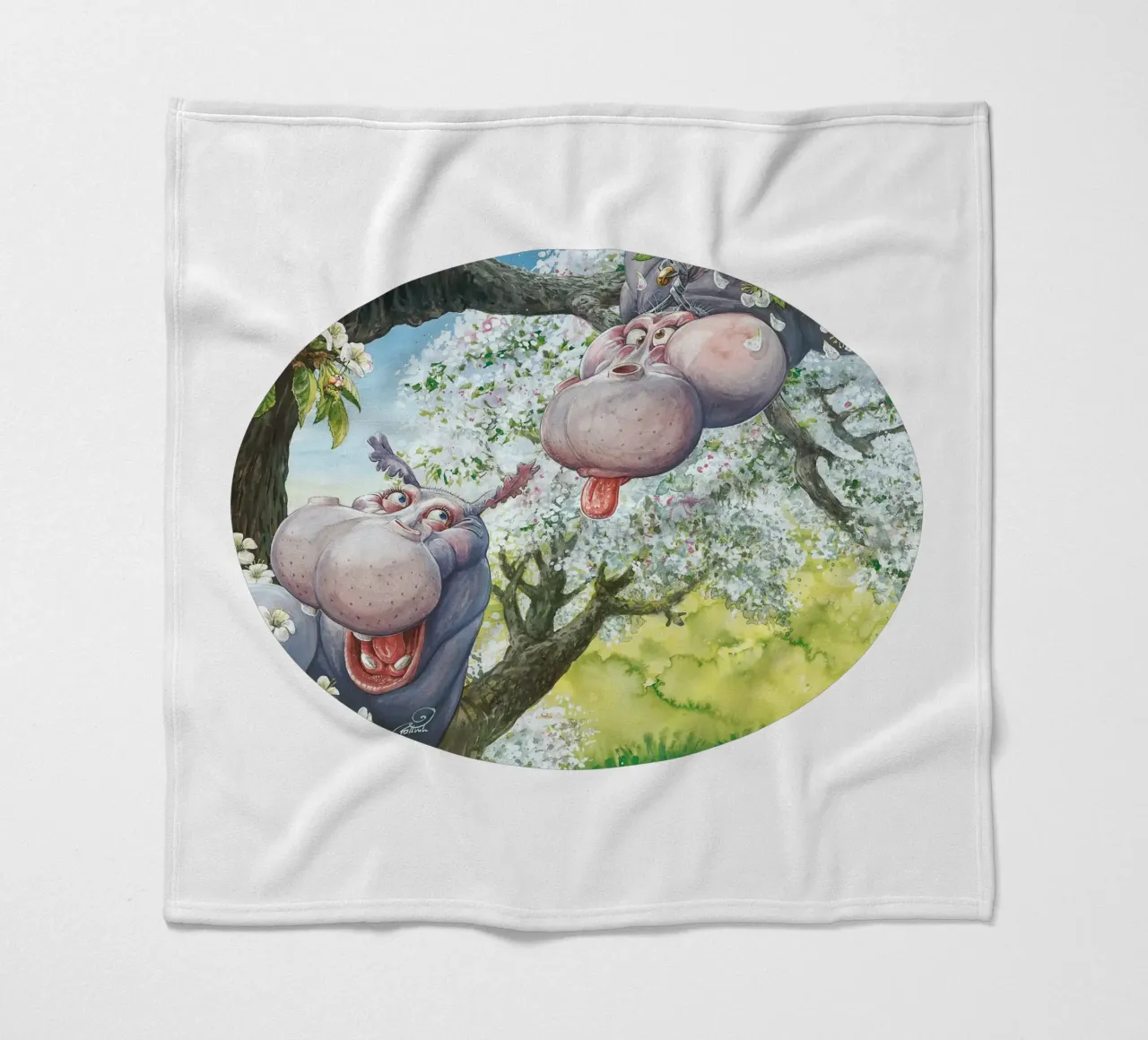 HIPPOS IN THE CHERRY TREE coperta in pile da Vintage Van Gogh
