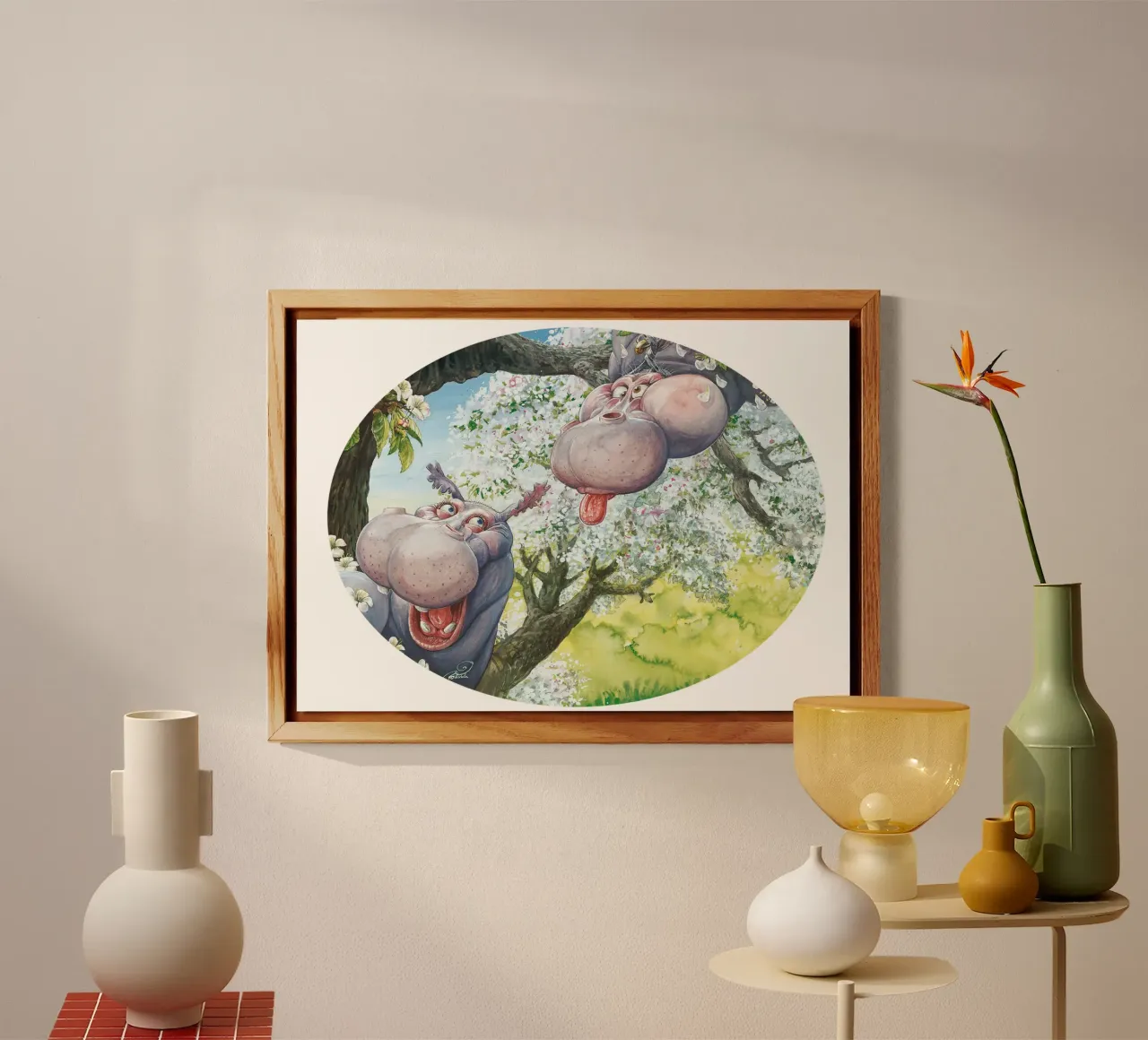 HIPPOS IN THE CHERRY TREE alluminio dibond da Vintage Van Gogh