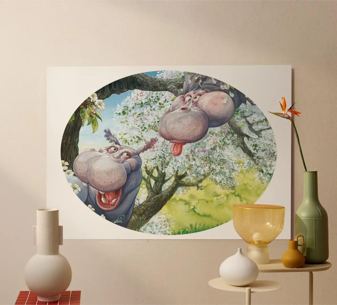 HIPPOS IN THE CHERRY TREE alluminio dibond da Vintage Van Gogh