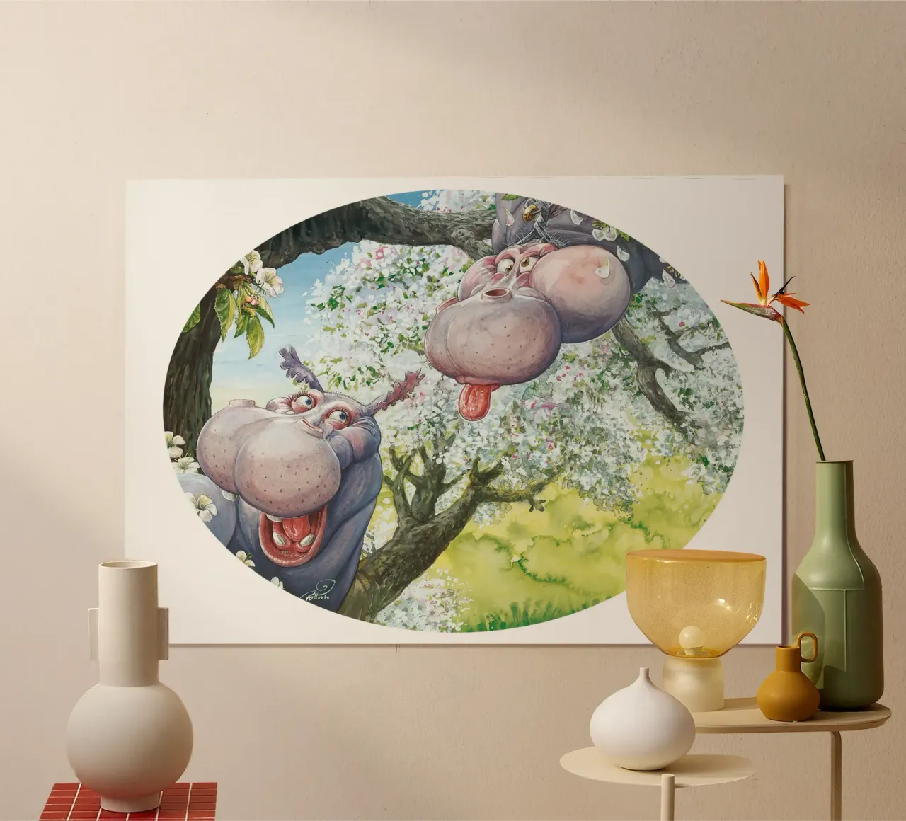 HIPPOS IN THE CHERRY TREE poster con telaio in plastica da Vintage Van Gogh