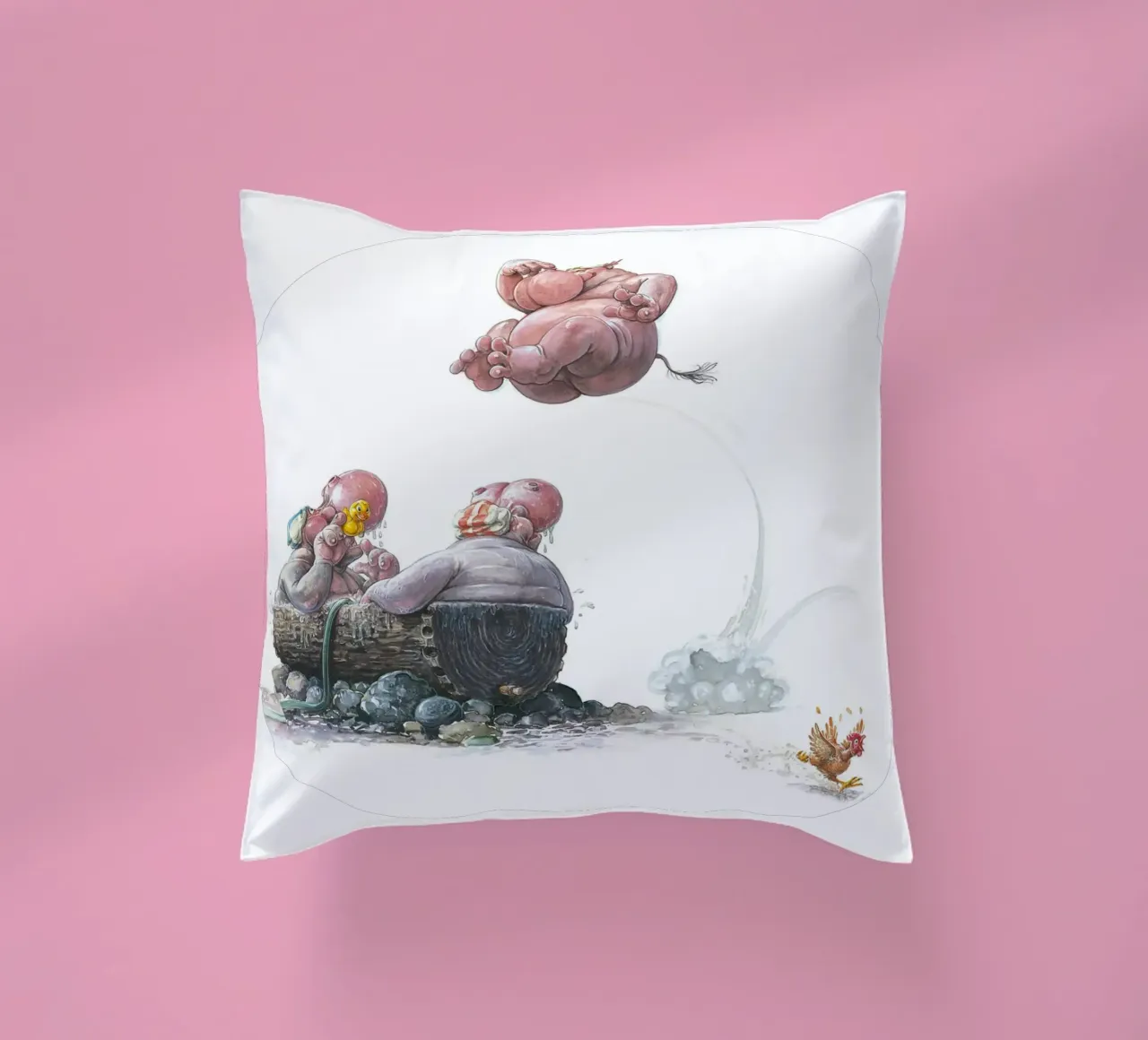 HIPPOS IN THE CHERRY TREE - Hippo Jump cuscino da Vintage Van Gogh