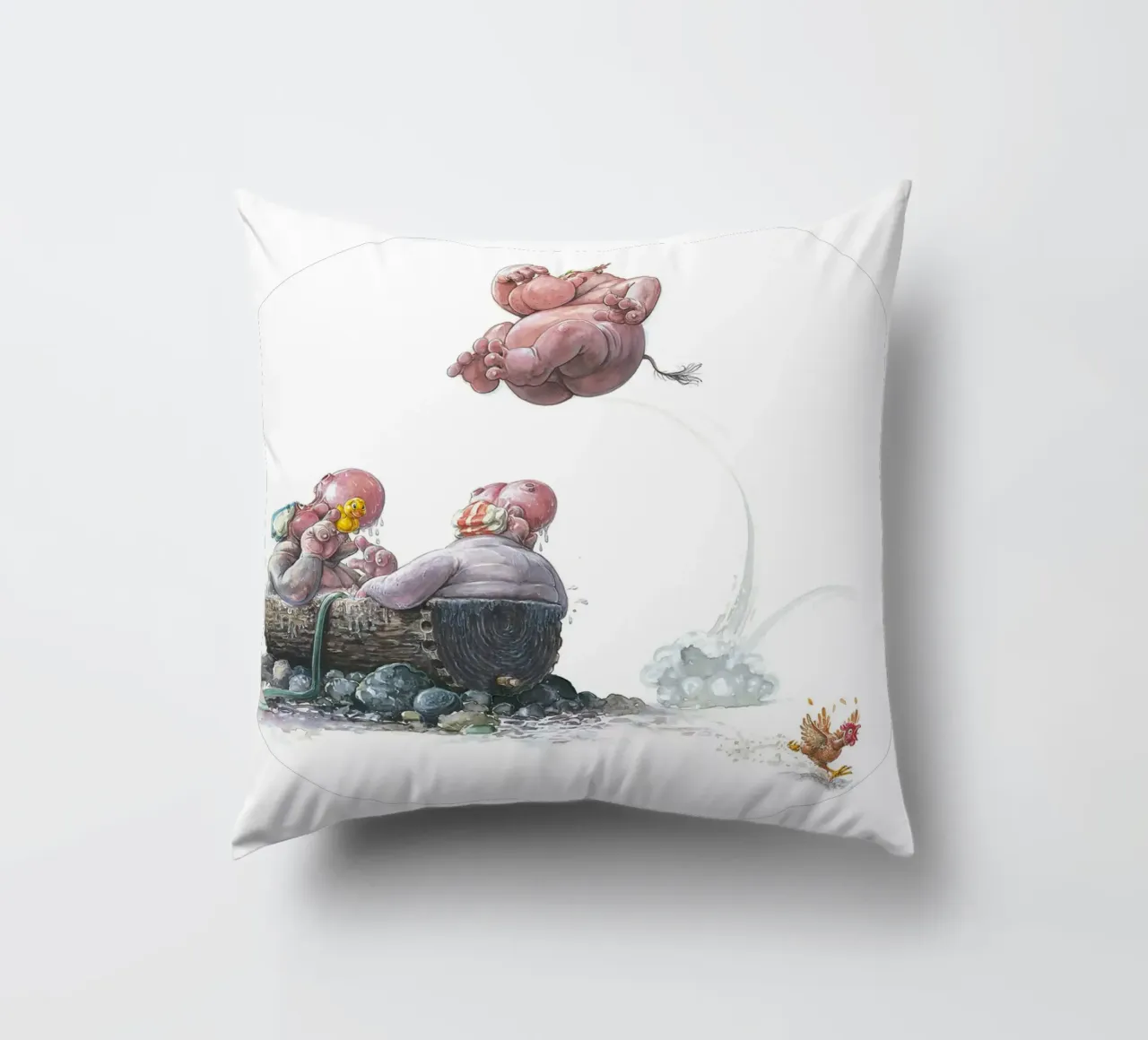 HIPPOS IN THE CHERRY TREE - Hippo Jump cuscino da Vintage Van Gogh