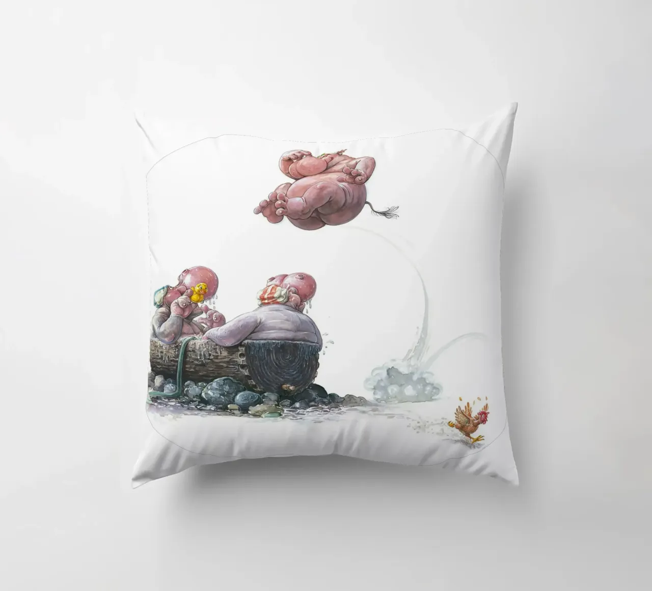 HIPPOS IN THE CHERRY TREE - Hippo Jump cuscino da Vintage Van Gogh