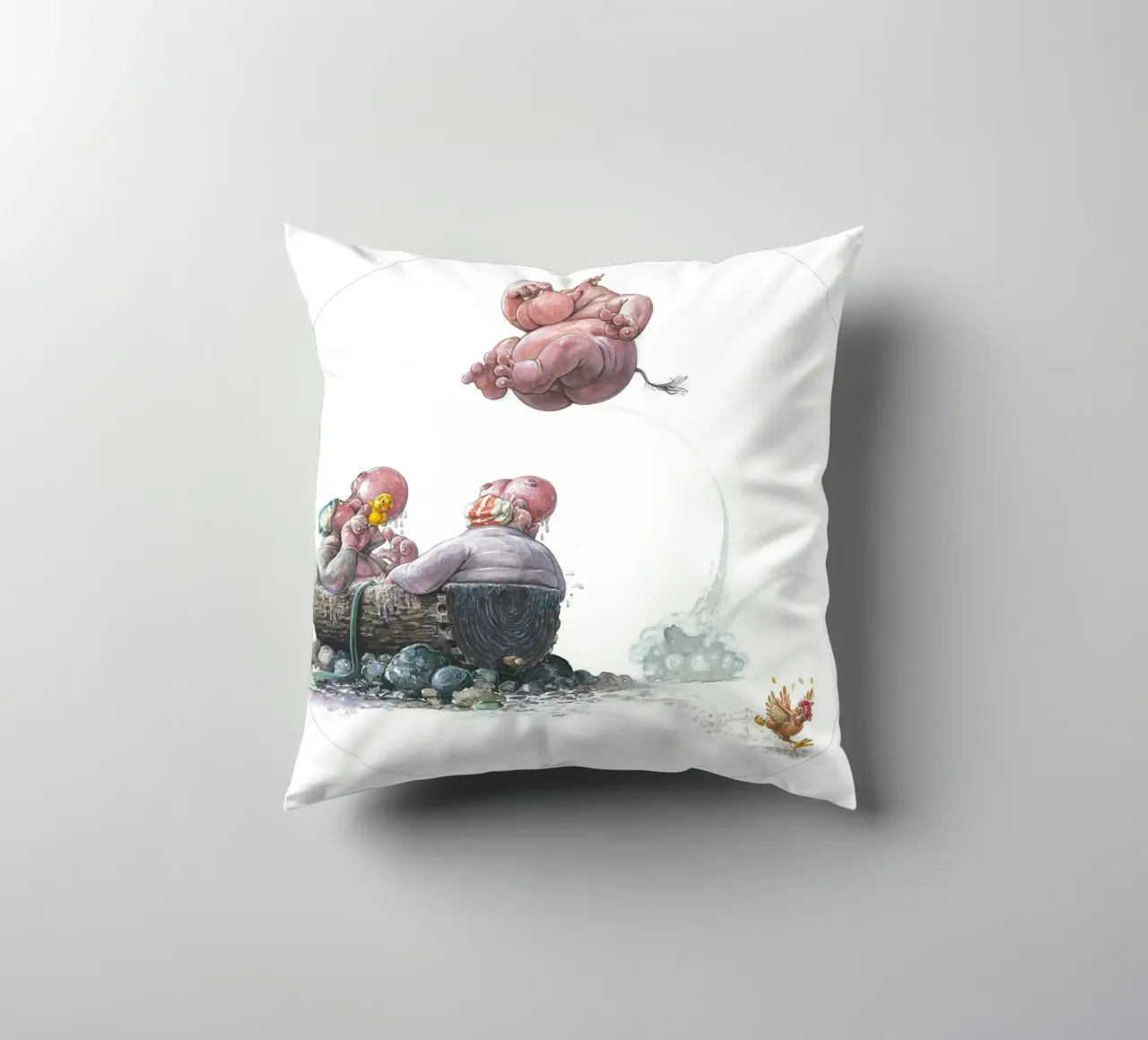 HIPPOS IN THE CHERRY TREE - Hippo Jump cuscino da Vintage Van Gogh