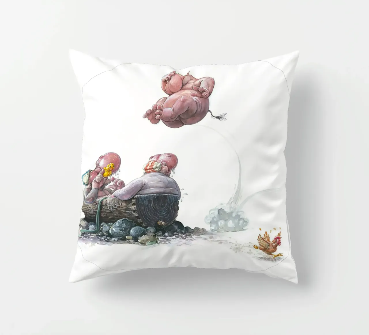 HIPPOS IN THE CHERRY TREE - Hippo Jump cuscino da Vintage Van Gogh