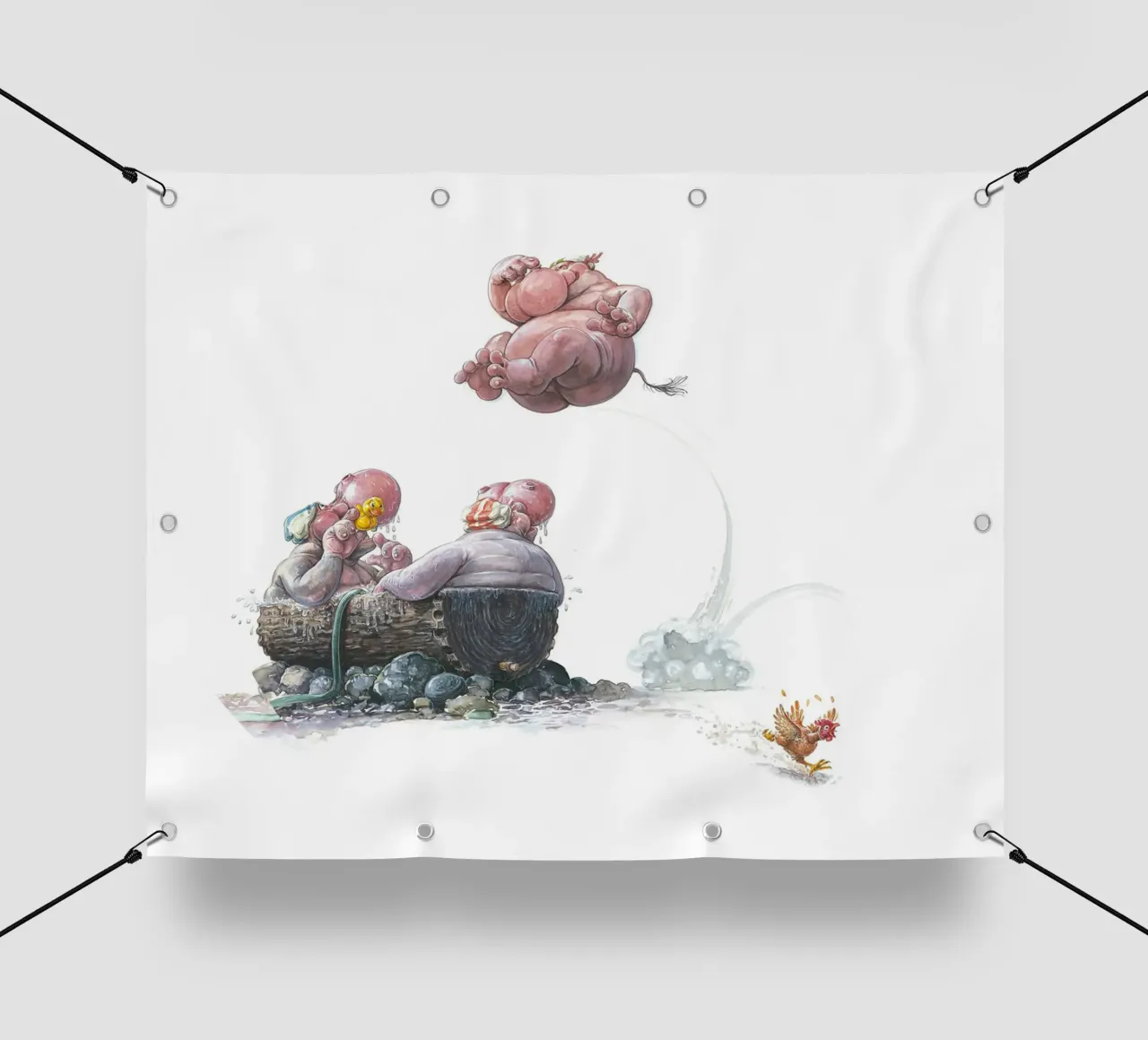 HIPPOS IN THE CHERRY TREE - Hippo Jump telo in pvc da Vintage Van Gogh