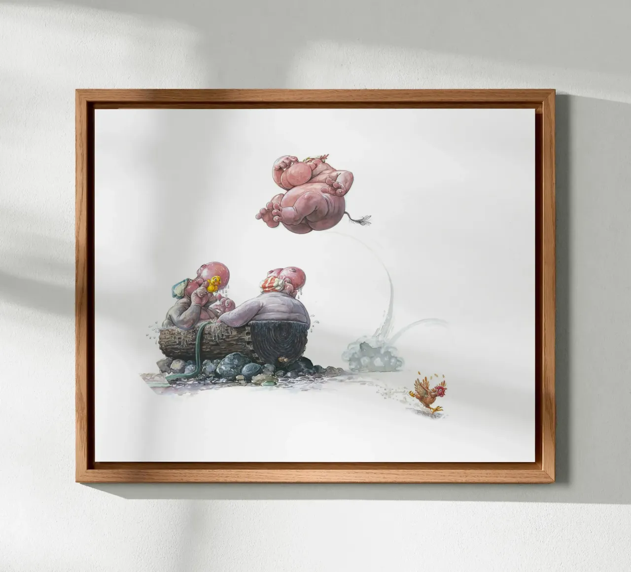 HIPPOS IN THE CHERRY TREE - Hippo Jump alluminio dibond da Vintage Van Gogh