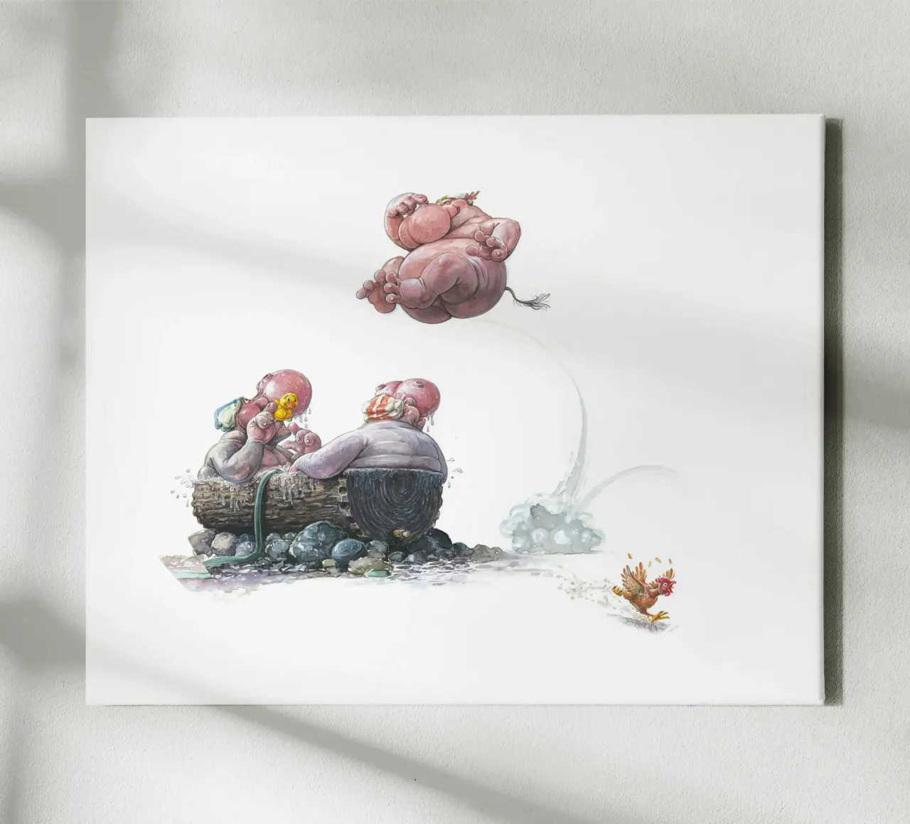 HIPPOS IN THE CHERRY TREE - Hippo Jump tela da Vintage Van Gogh