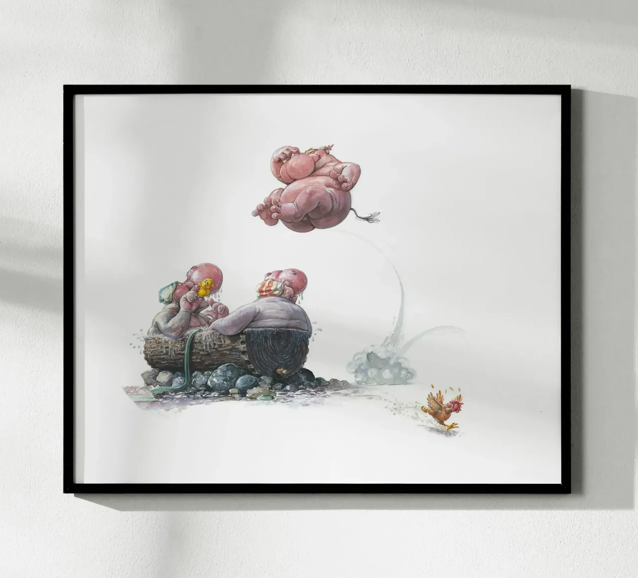 HIPPOS IN THE CHERRY TREE - Hippo Jump poster by Vintage Van Gogh