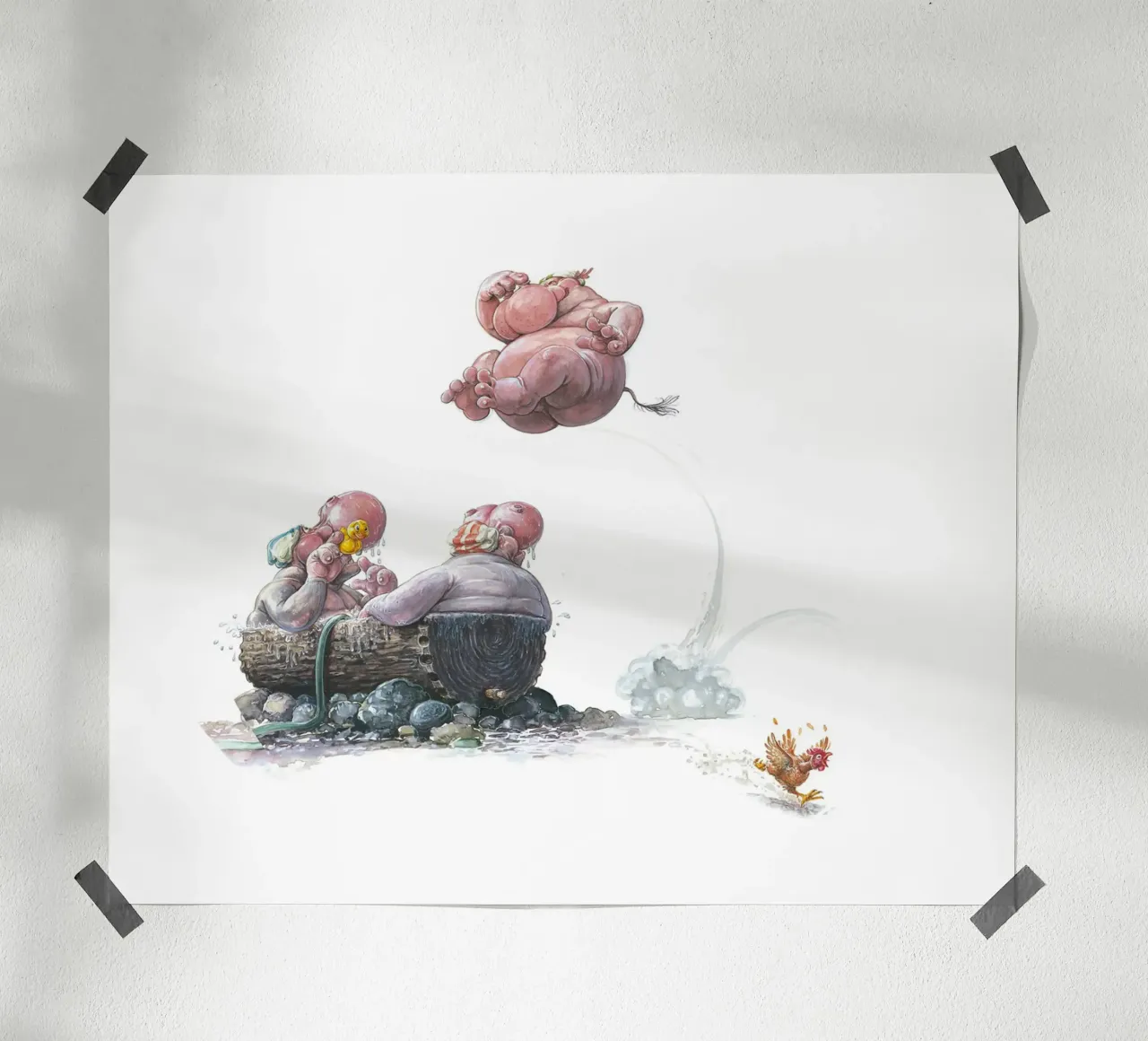 HIPPOS IN THE CHERRY TREE - Hippo Jump poster by Vintage Van Gogh