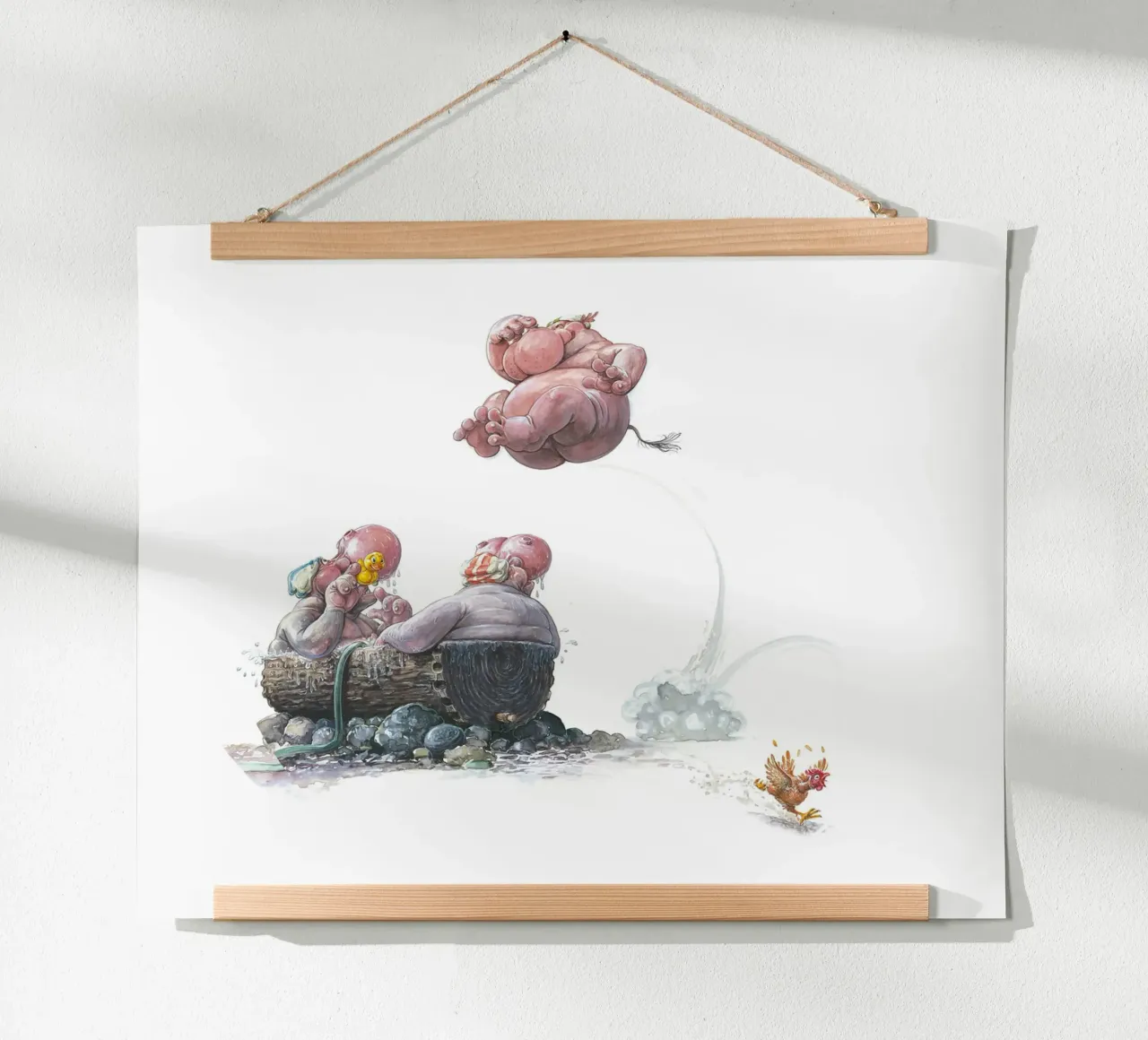 HIPPOS IN THE CHERRY TREE - Hippo Jump poster by Vintage Van Gogh