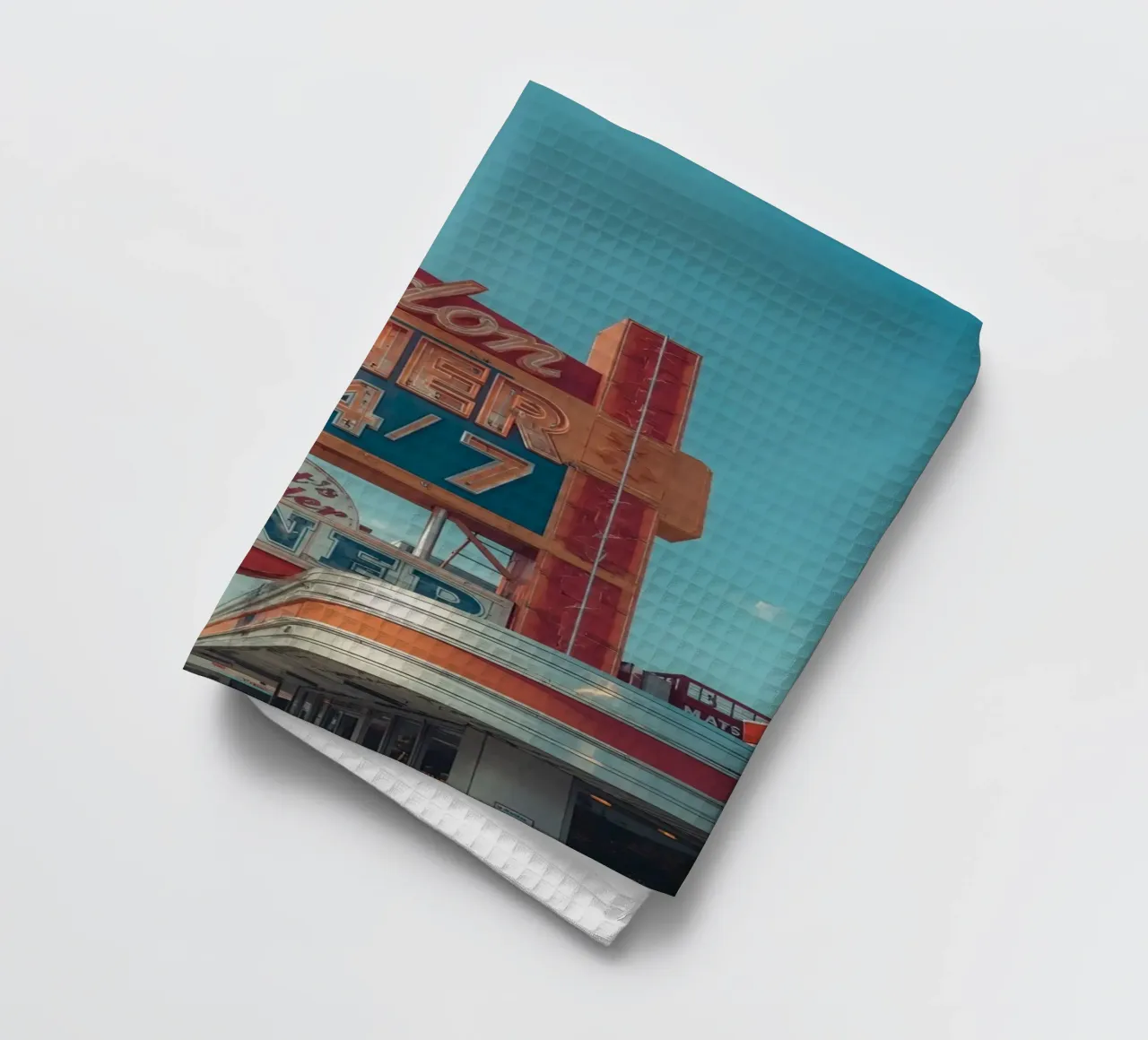 Bâtiment et signalisation extérieure d'un restaurant d'époque torchon de DesignDoodle
