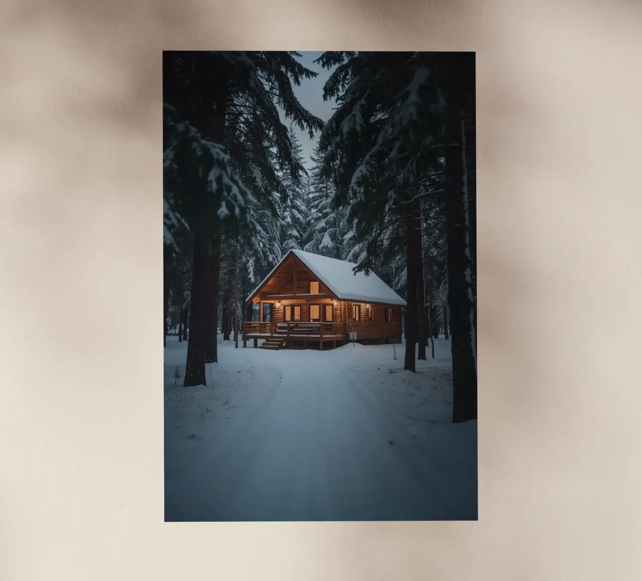 Cabina di legno in una foresta innevata pellicola backlit da DesignDoodle