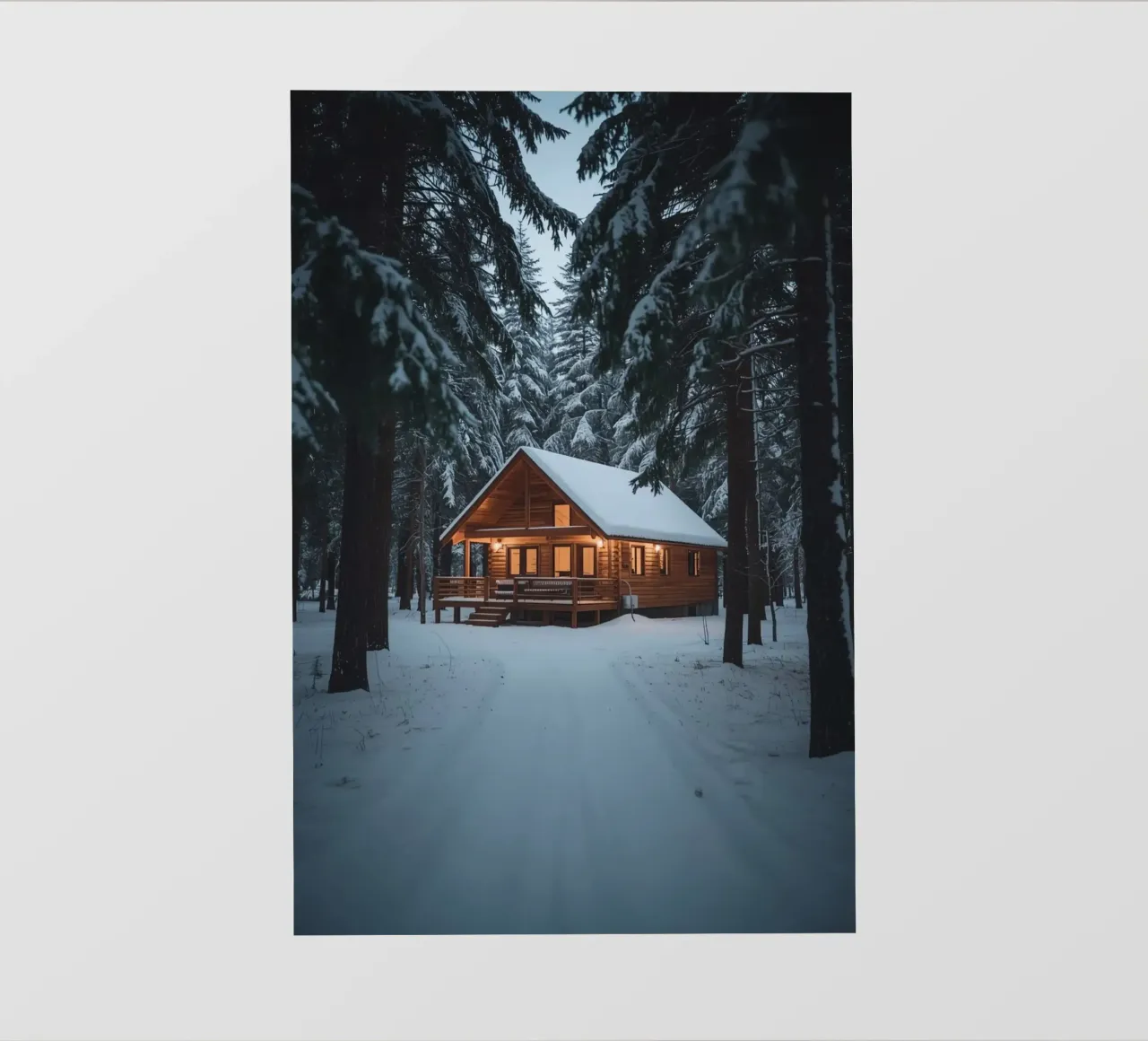 Cabina di legno in una foresta innevata pellicola backlit da DesignDoodle