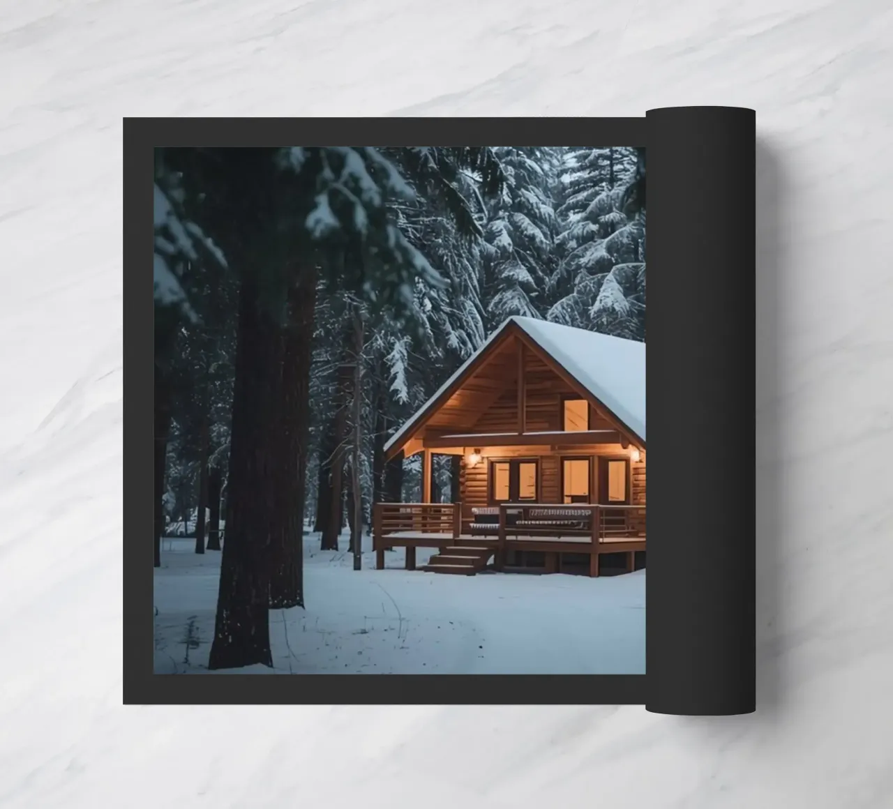 Cabina di legno in una foresta innevata zerbino da DesignDoodle