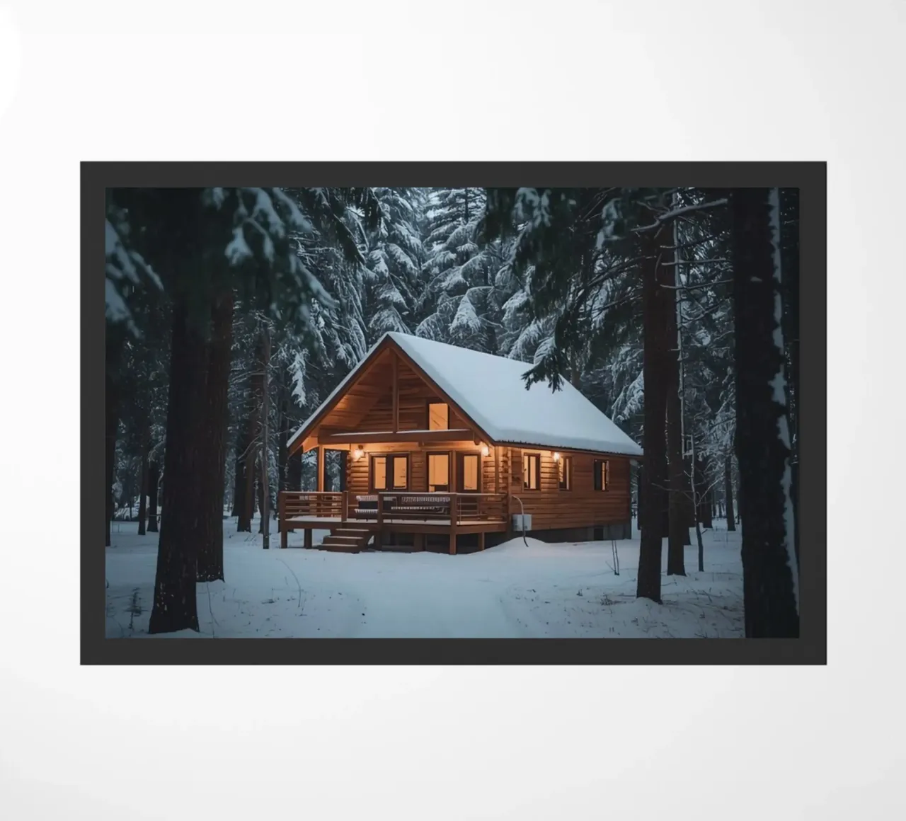 Cabina di legno in una foresta innevata zerbino da DesignDoodle