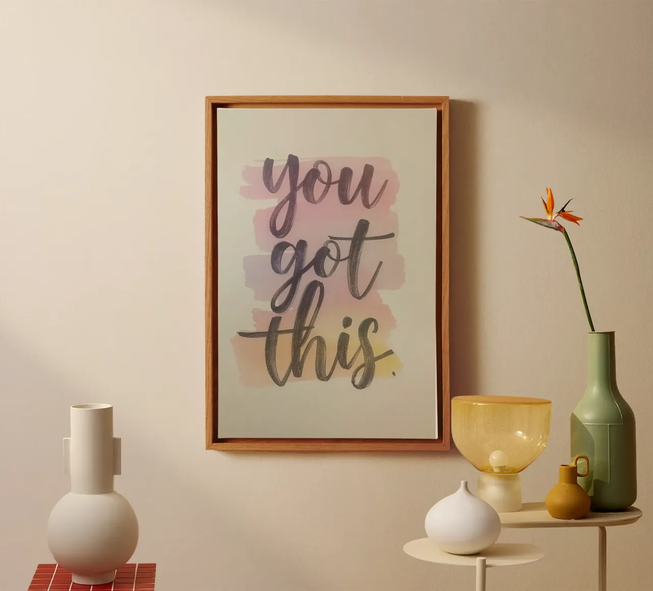 You Got This Phrase su lavaggi ad acquerello tela con Cornice a cassetta da DesignDoodle