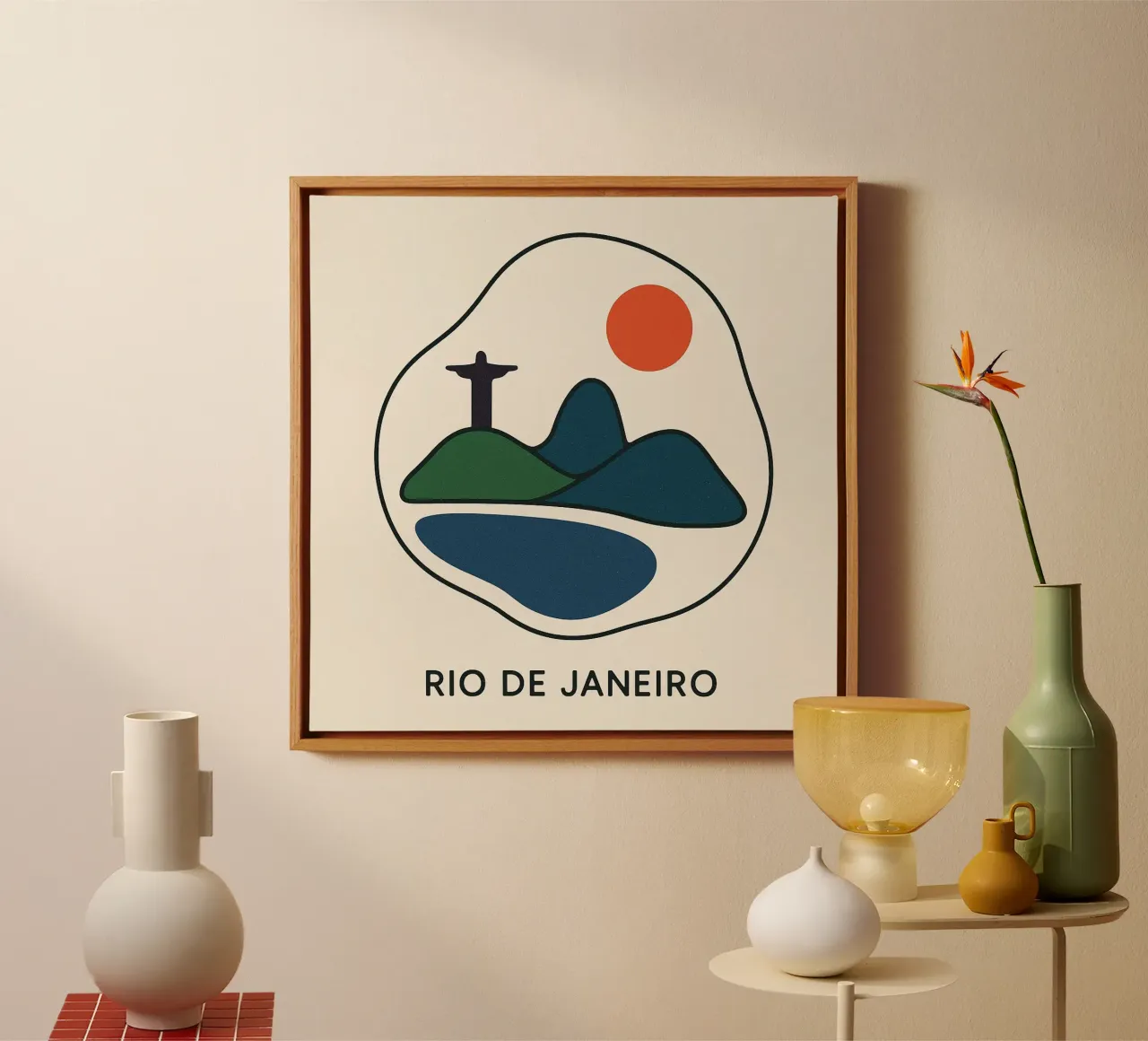 Poster minimalista Rio de Janeiro - Cristo Redentore. tela con Cornice a cassetta da JETLAG | affiches voyage