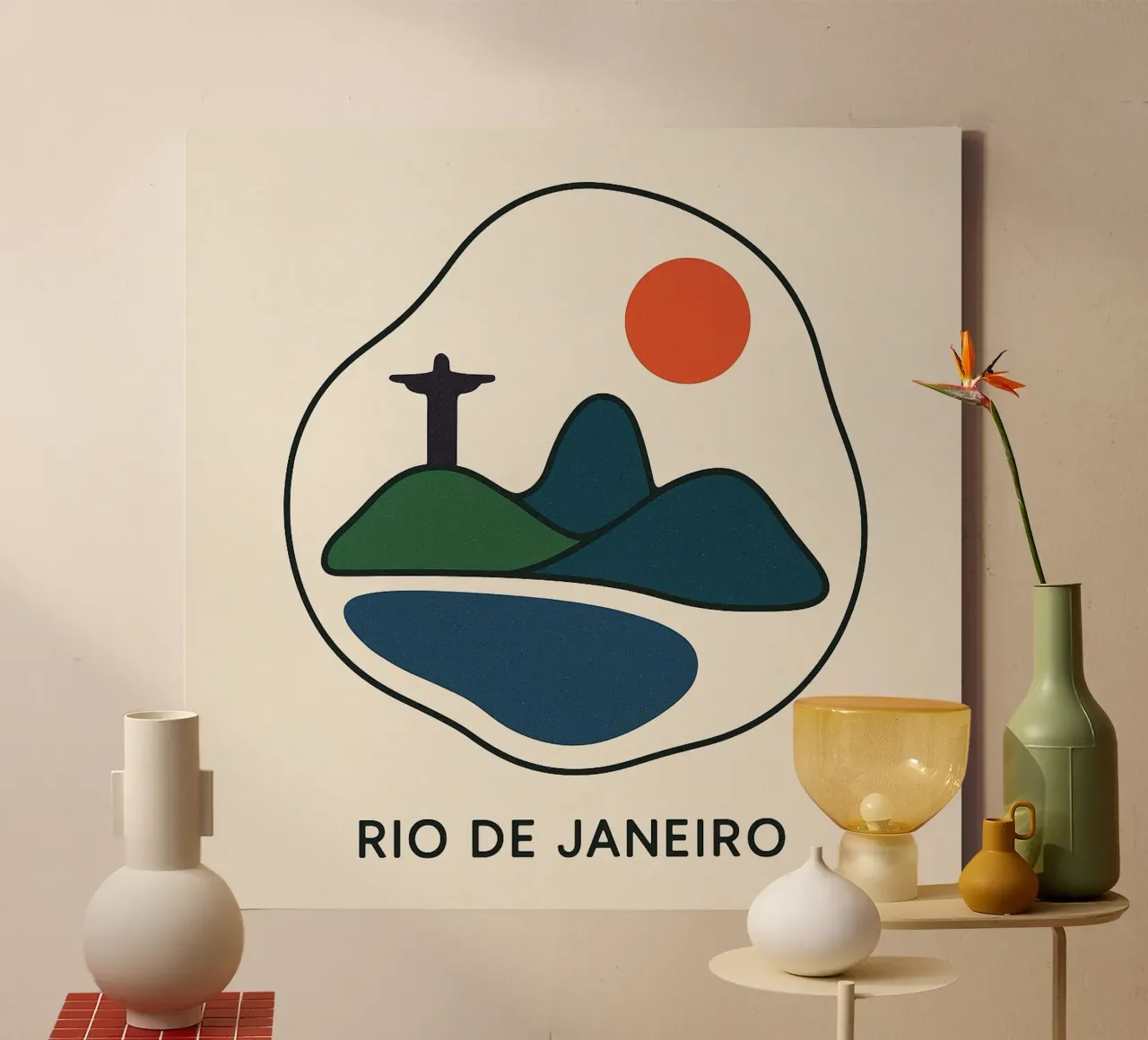 Poster minimalista Rio de Janeiro - Cristo Redentore. tela con Cornice a cassetta da JETLAG | affiches voyage