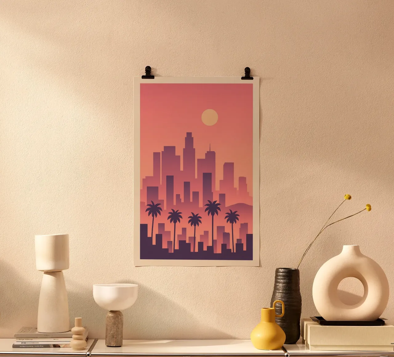Affiche Los Angeles - Skyline et Palmiers poster con telaio in legno da JETLAG | affiches voyage