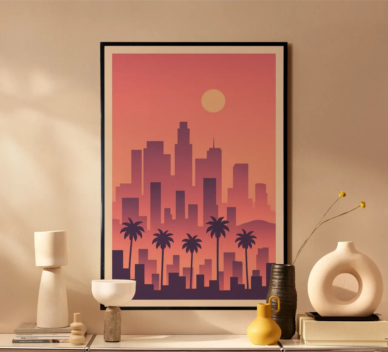 Affiche Los Angeles - Skyline et Palmiers poster con telaio in legno da JETLAG | affiches voyage
