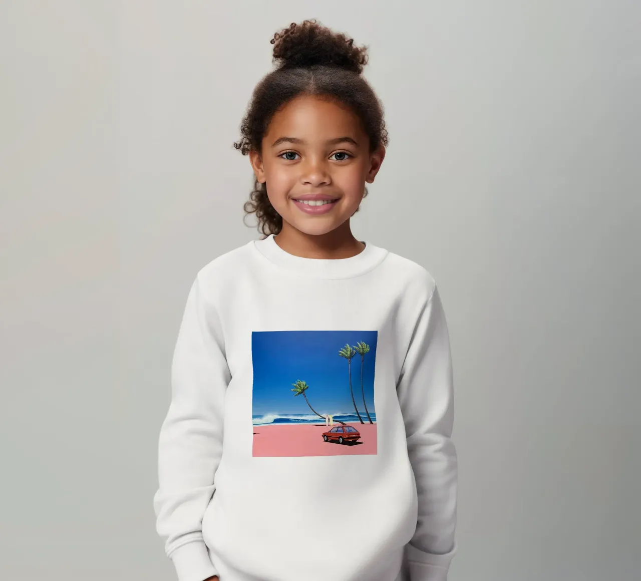 Auto rossa su una bella spiaggia felpa bambino da HKS JAPANESESTORE