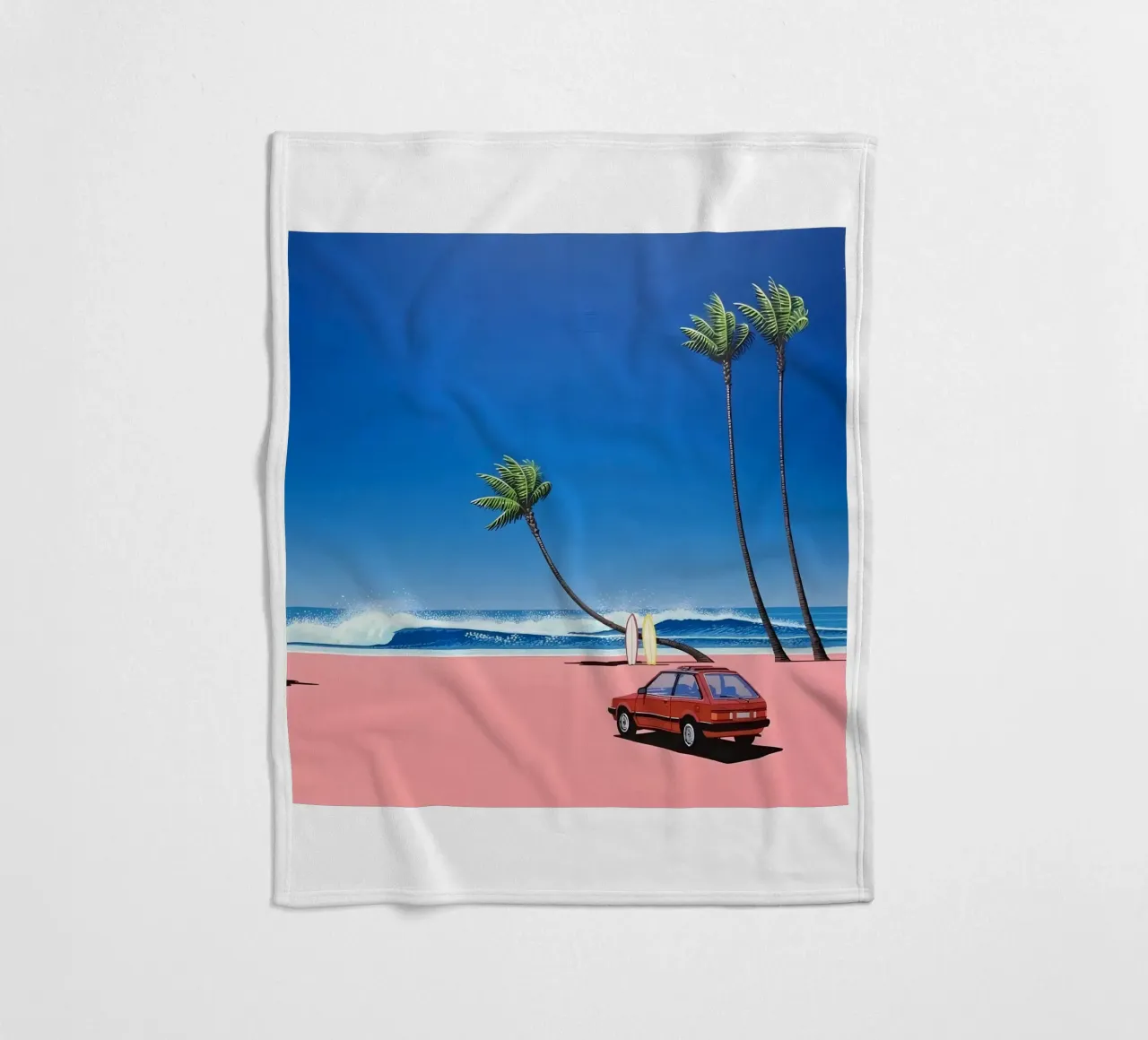 Auto rossa su una bella spiaggia coperta in pile da HKS JAPANESESTORE