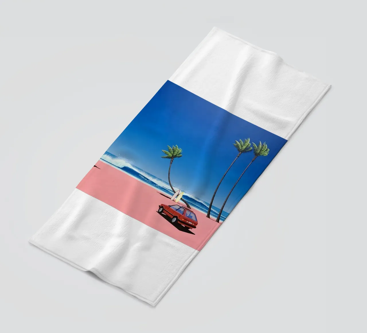 Auto rossa su una bella spiaggia telo mare da HKS JAPANESESTORE