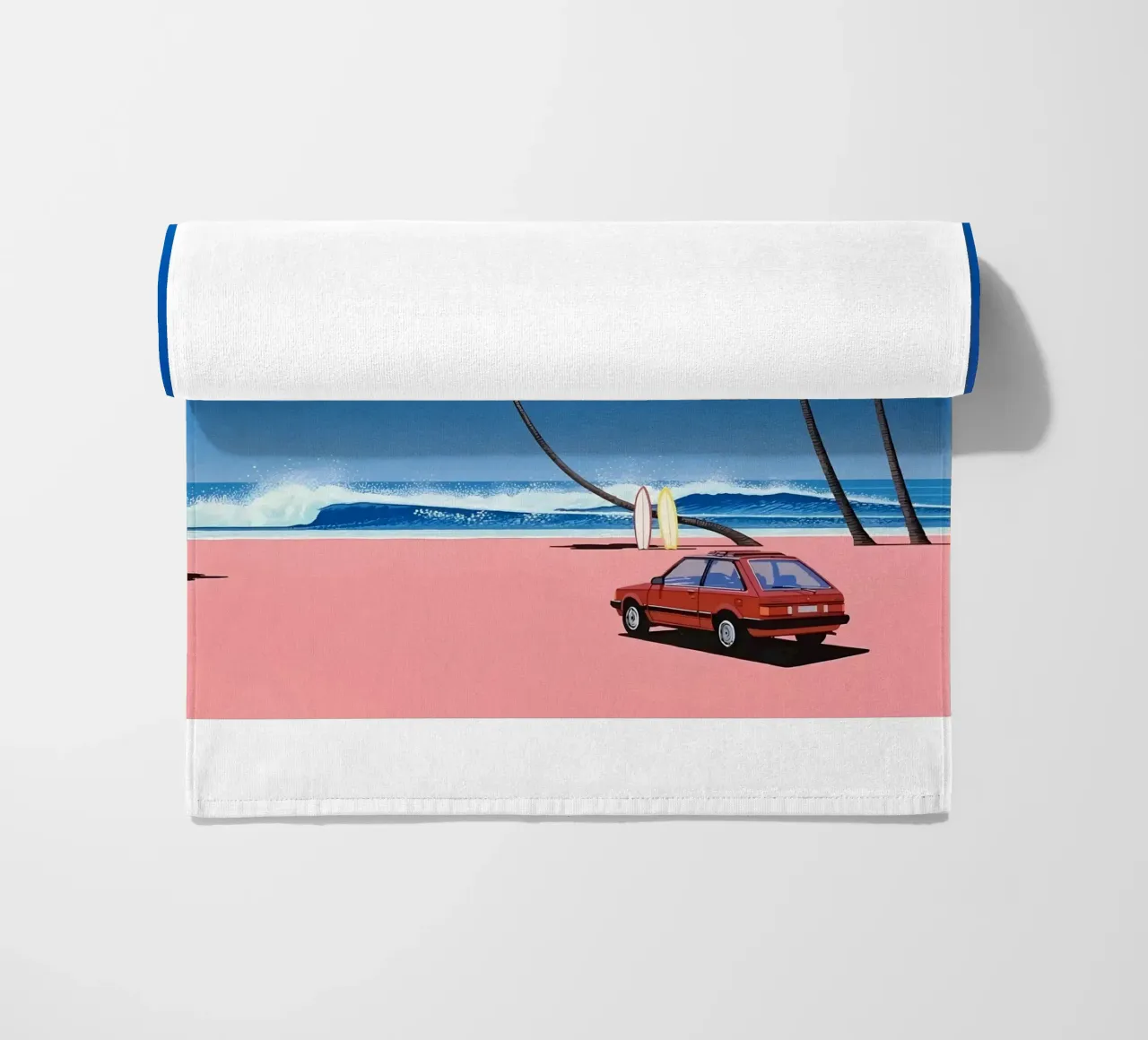 Auto rossa su una bella spiaggia telo mare da HKS JAPANESESTORE