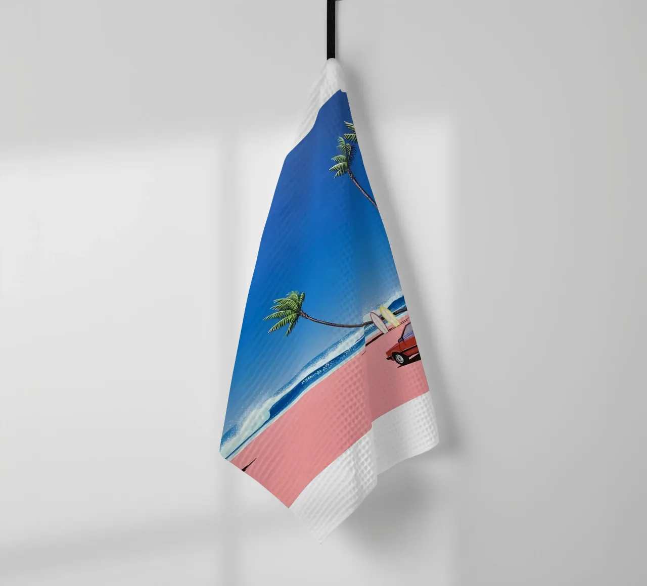 Auto rossa su una bella spiaggia canovaccio da cucina da HKS JAPANESESTORE