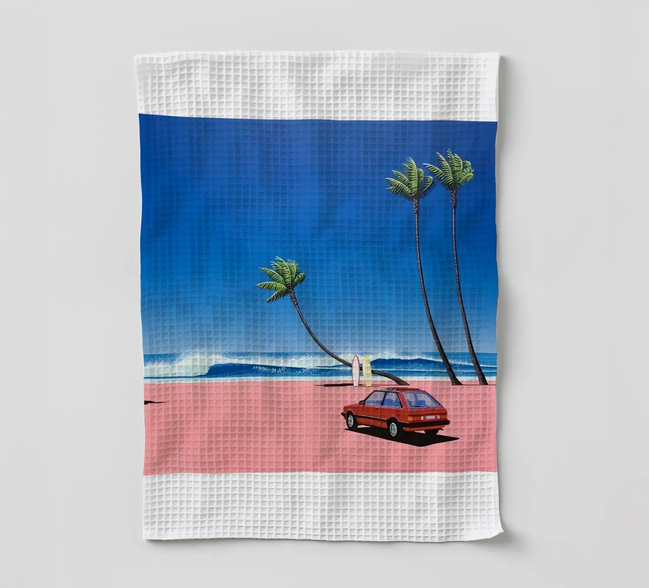 Auto rossa su una bella spiaggia canovaccio da cucina da HKS JAPANESESTORE