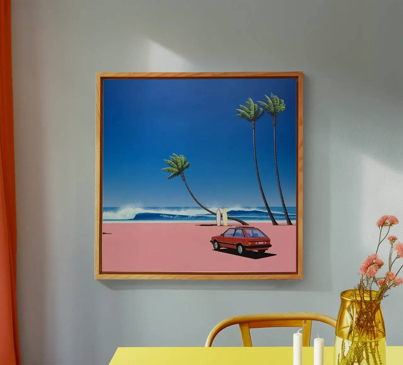 Auto rossa su una bella spiaggia plexiglass da HKS JAPANESESTORE