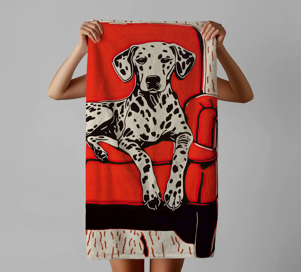 Cosy Dalmatian in an armchair | Retro Pop Art towel by Autofocus